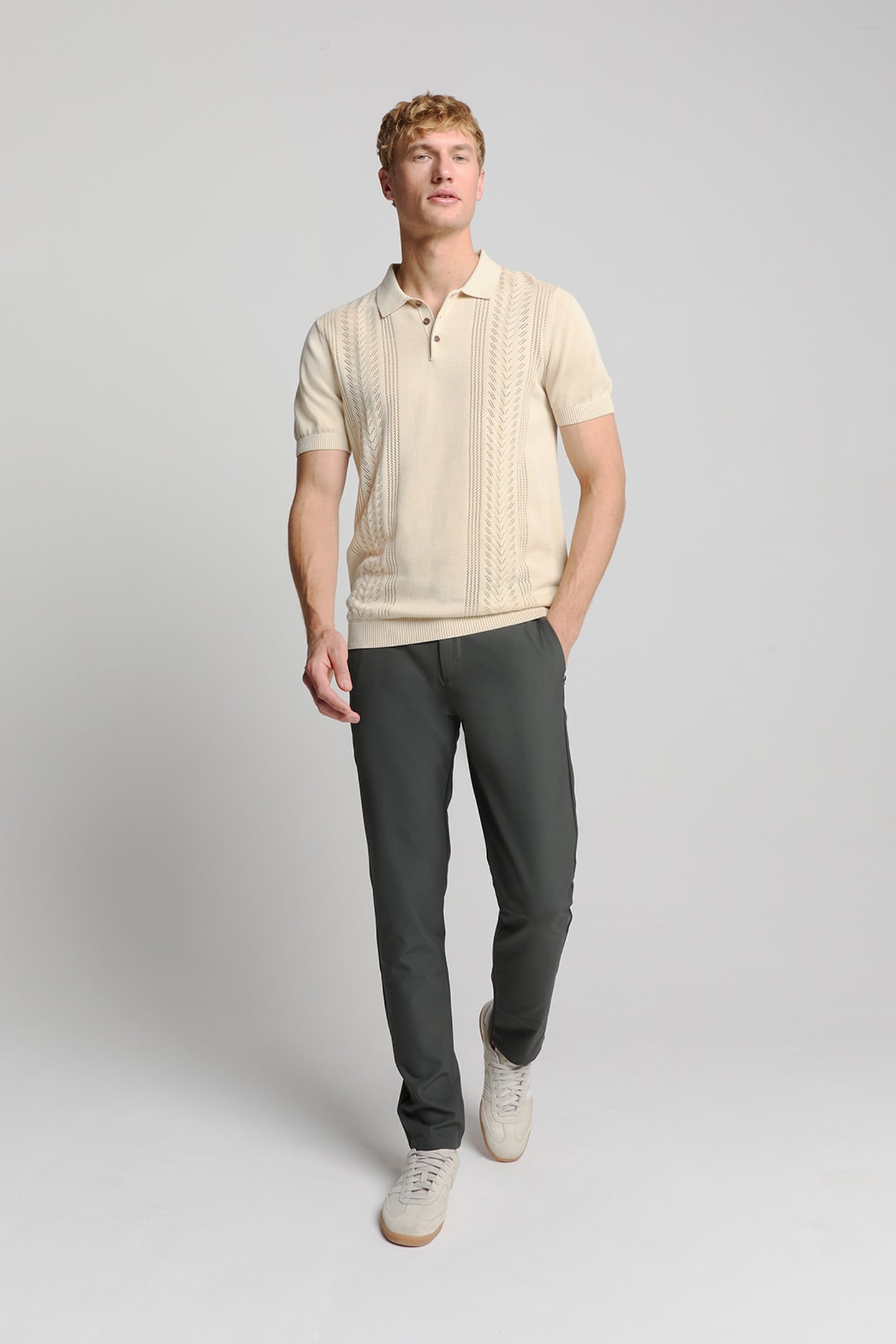 PULLOVER SHORT SLEEVE POLO SOLID PLACED JACQUARD SAND 1