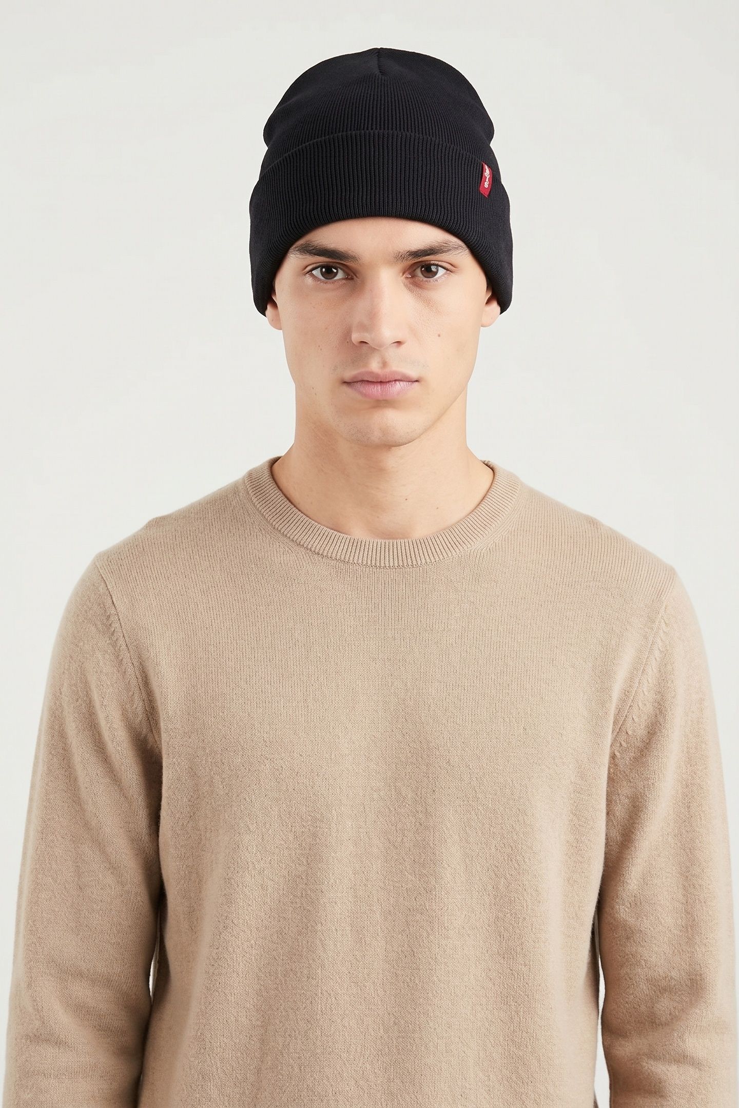 SLOUCHY RED TAB BEANIE 1