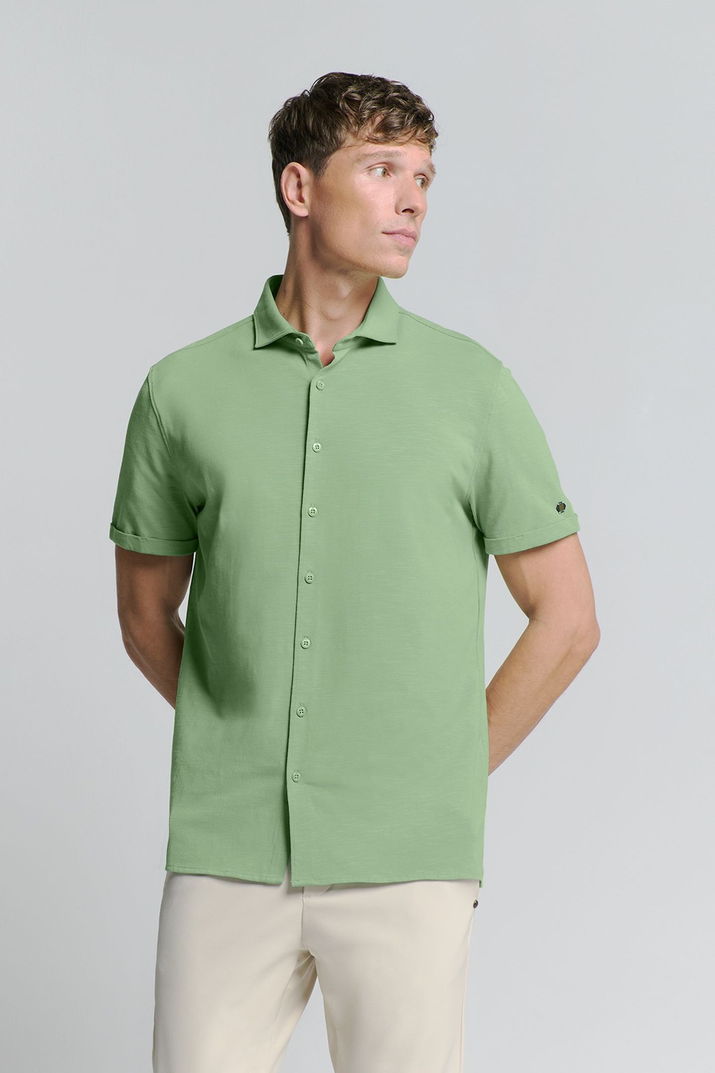 SHIRT SHORT SLEEVE SLUB JERSEY STRETCH GREEN 3