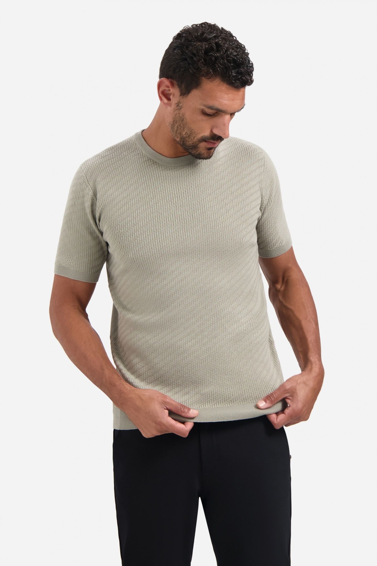 PULLOVER SHORT SLEEVE CREWNECK SOLID JACQUARD CLAY 3