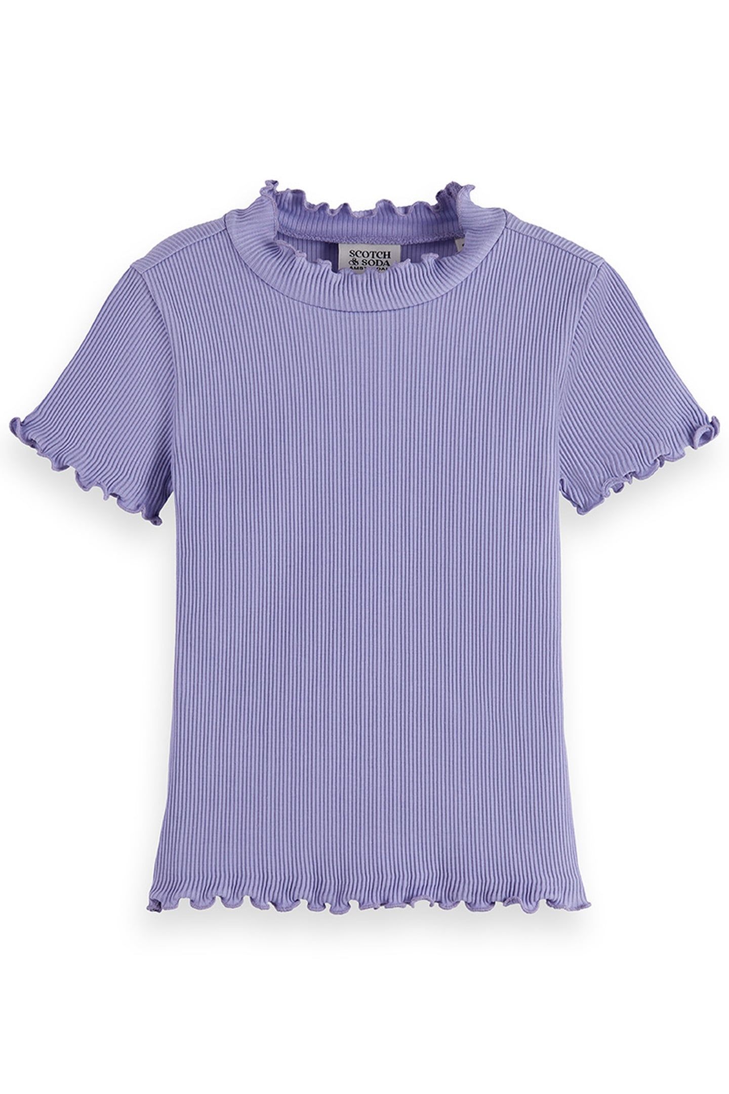 GIRL MOCK NECK RIBBED SLIM-FIT SHORT-SLEEVE T-SHIRT SWEET LA 1