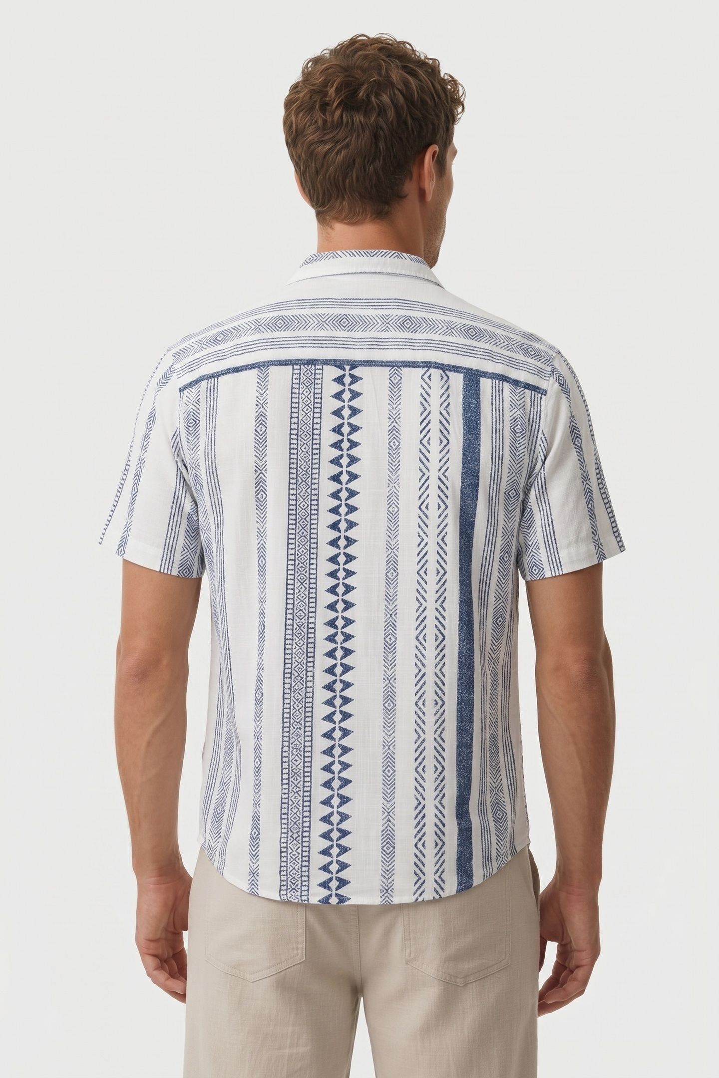 SHIRT SHORT SLEEVE REVERS COLLAR SLUB ALLOVER PRINTED INDIGO 2