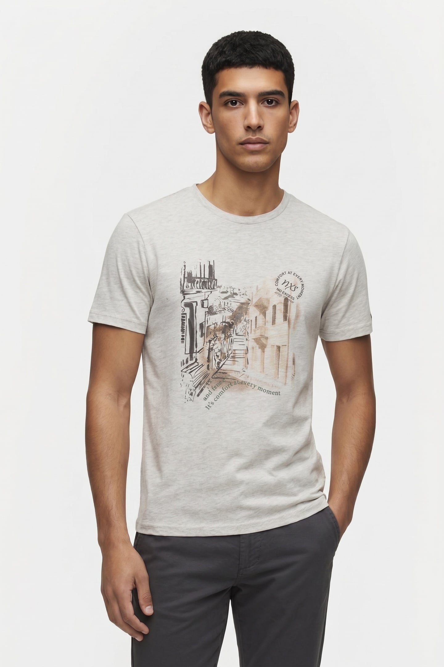 T-SHIRT CREWNECK MELANGE CHEST PRINT KIT 1