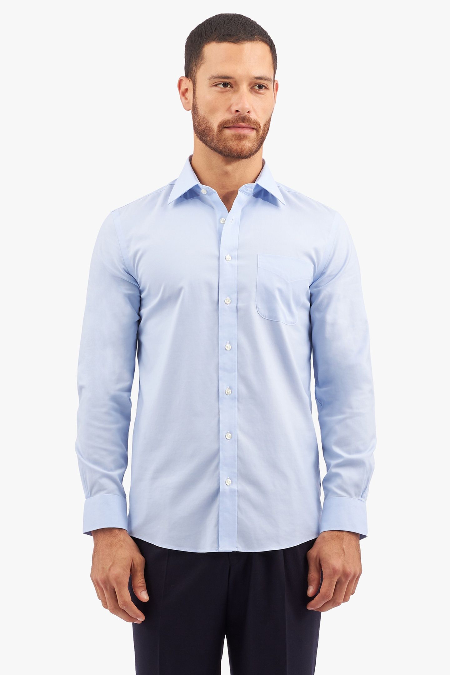 SLIM FIT NON-IRON STRETCH COTTON SHIRT WITH AINSLEY COLLAR L 1