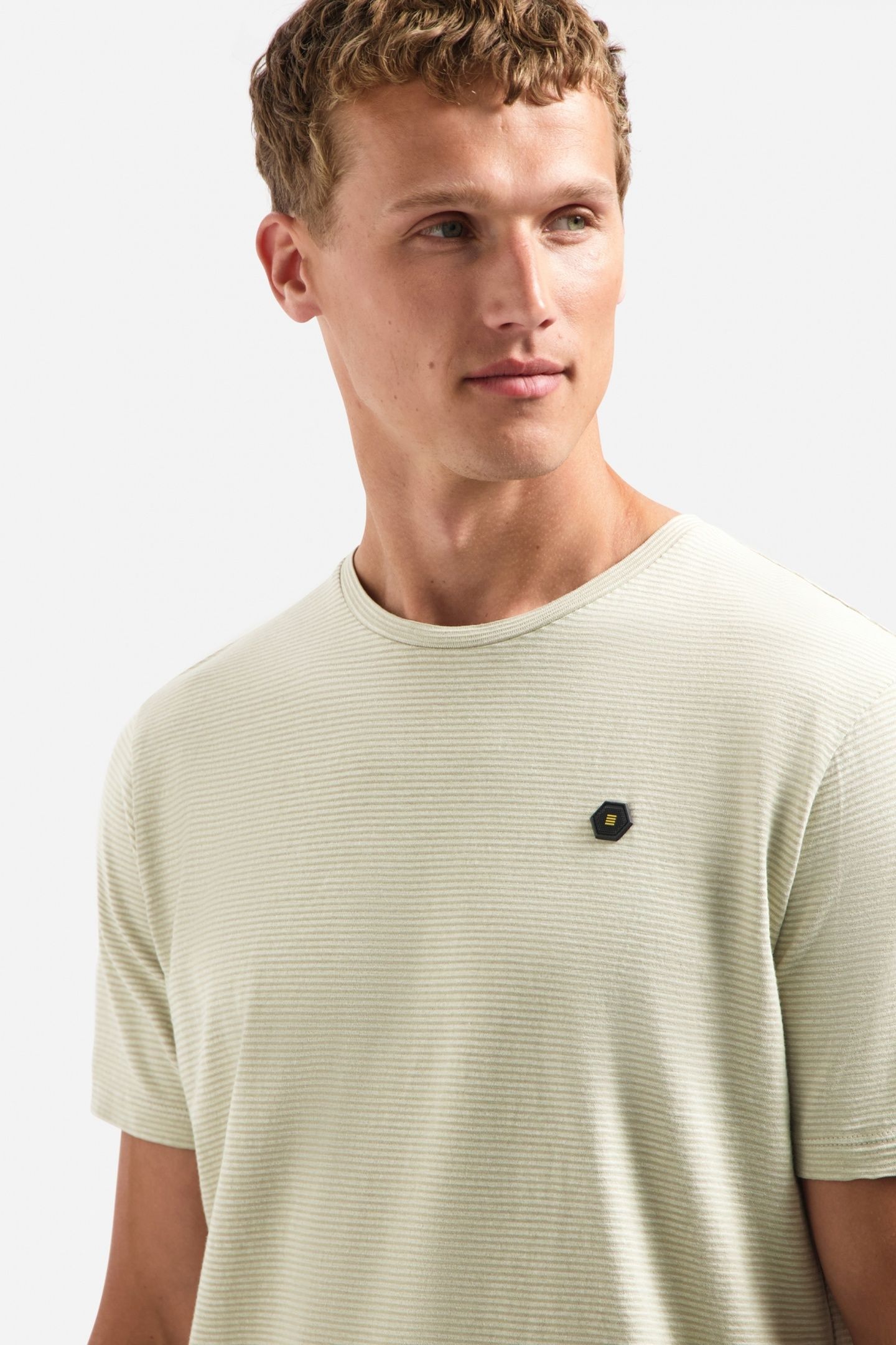 T-SHIRT CREWNECK MELANGE JACQUARD STRIPES LIGHT MOSS 7