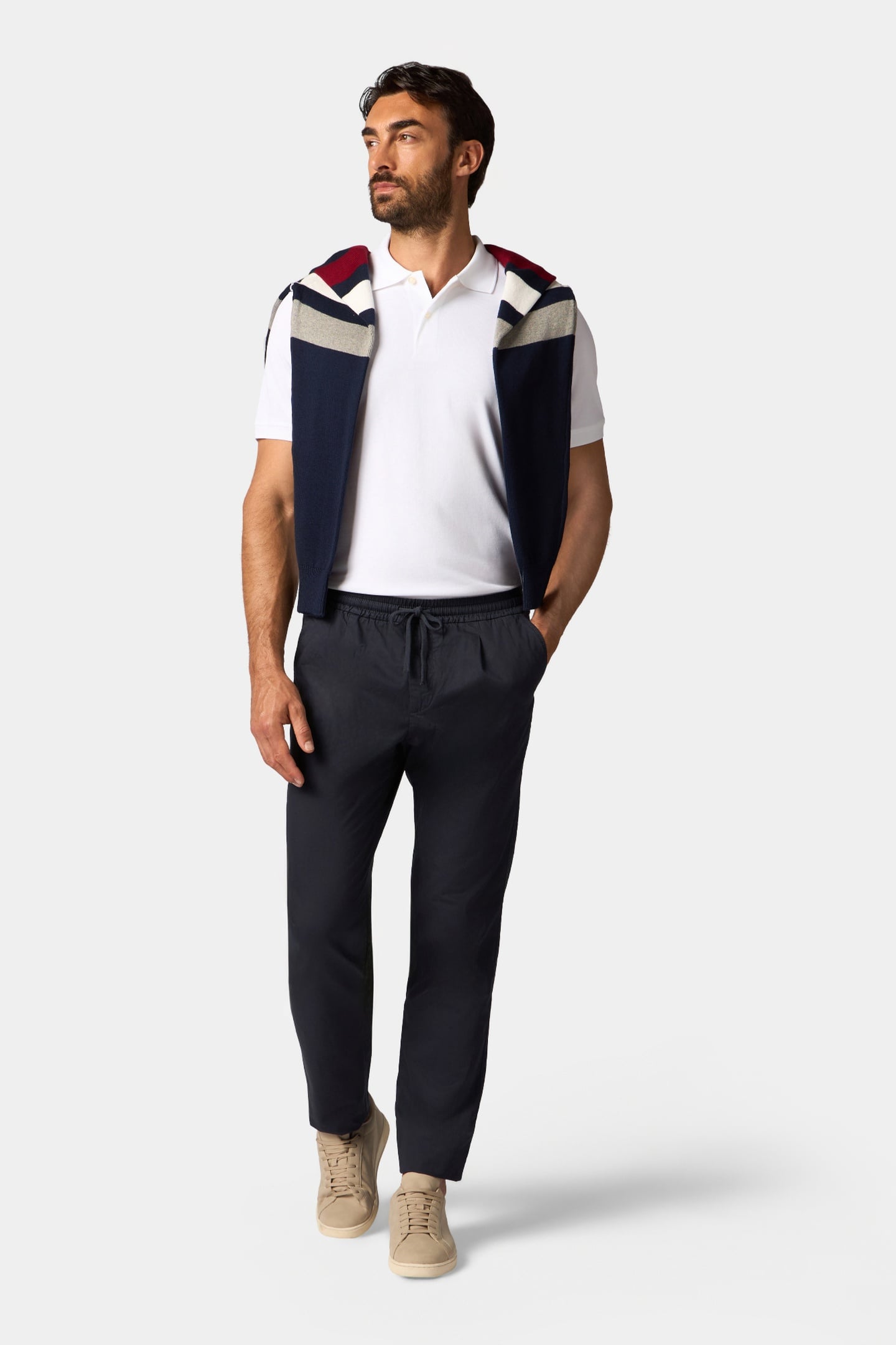 SLUB COTTON STRAIGHT-LEG PLEATED PANT NAVY 2