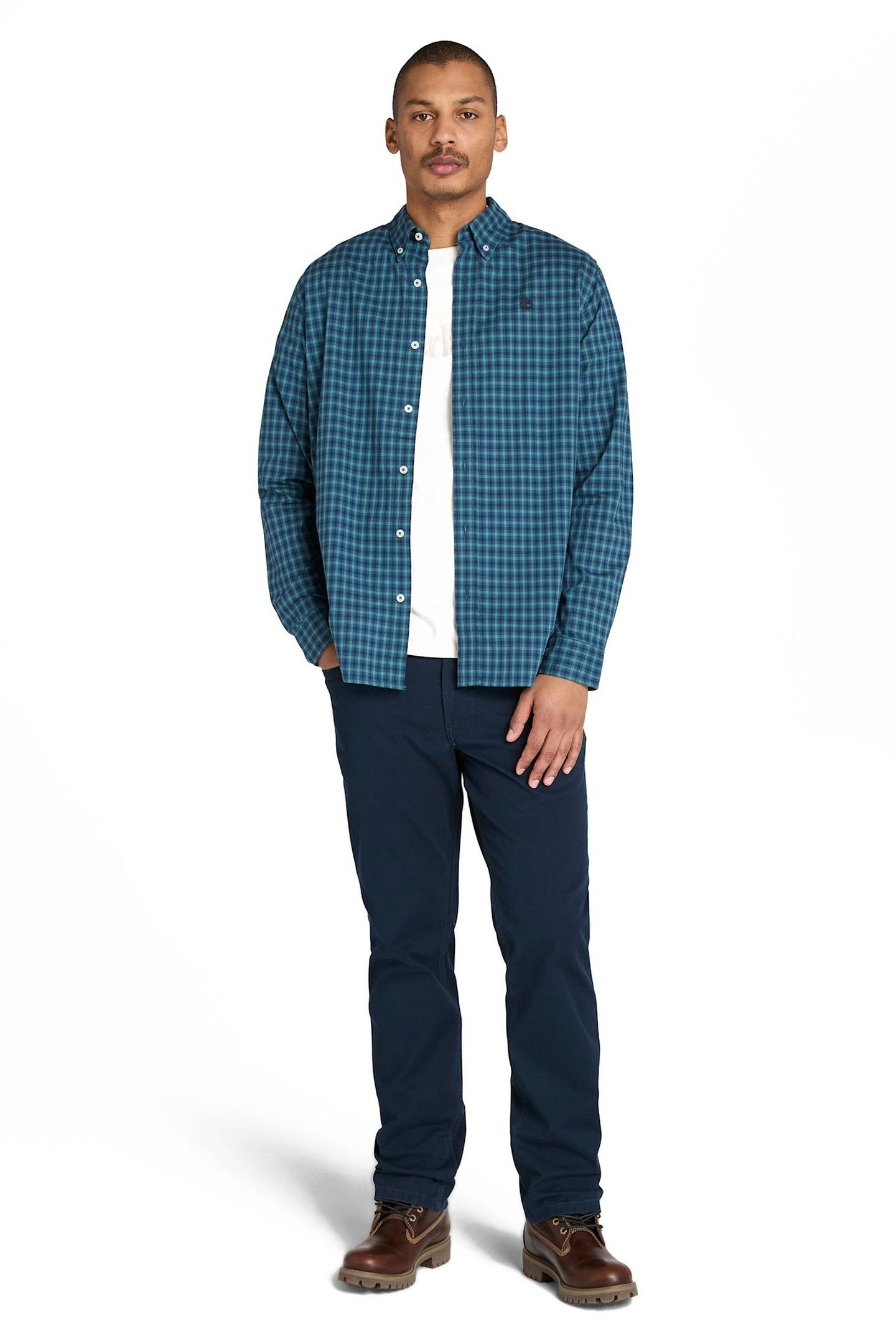 STRETCH POPLIN GINGHAM SHIRT DARK DENIM 2