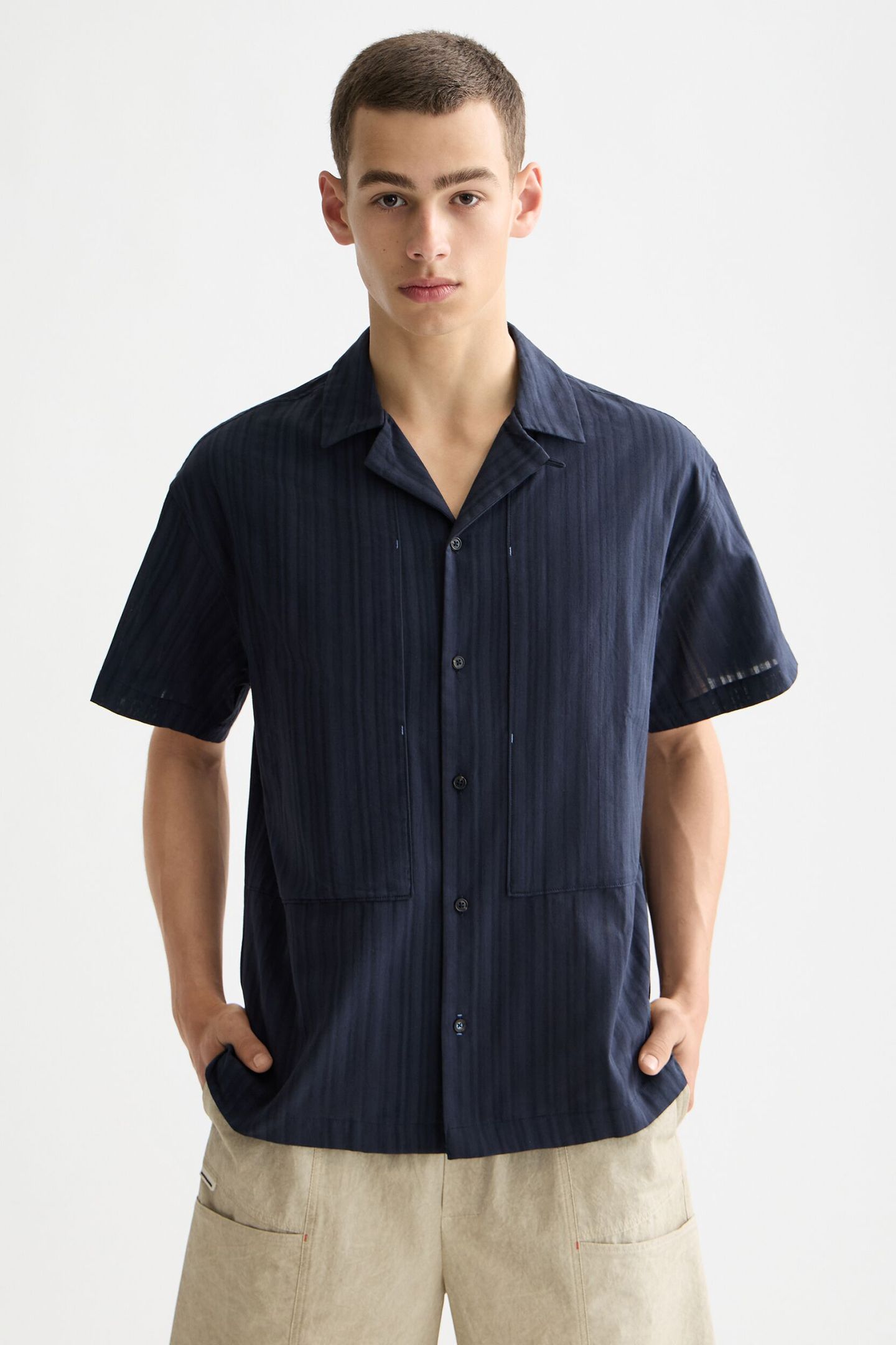 STRUCTURED-STRIPE SHORT-SLEEVED SHIRT SKY CAPTAIN 1