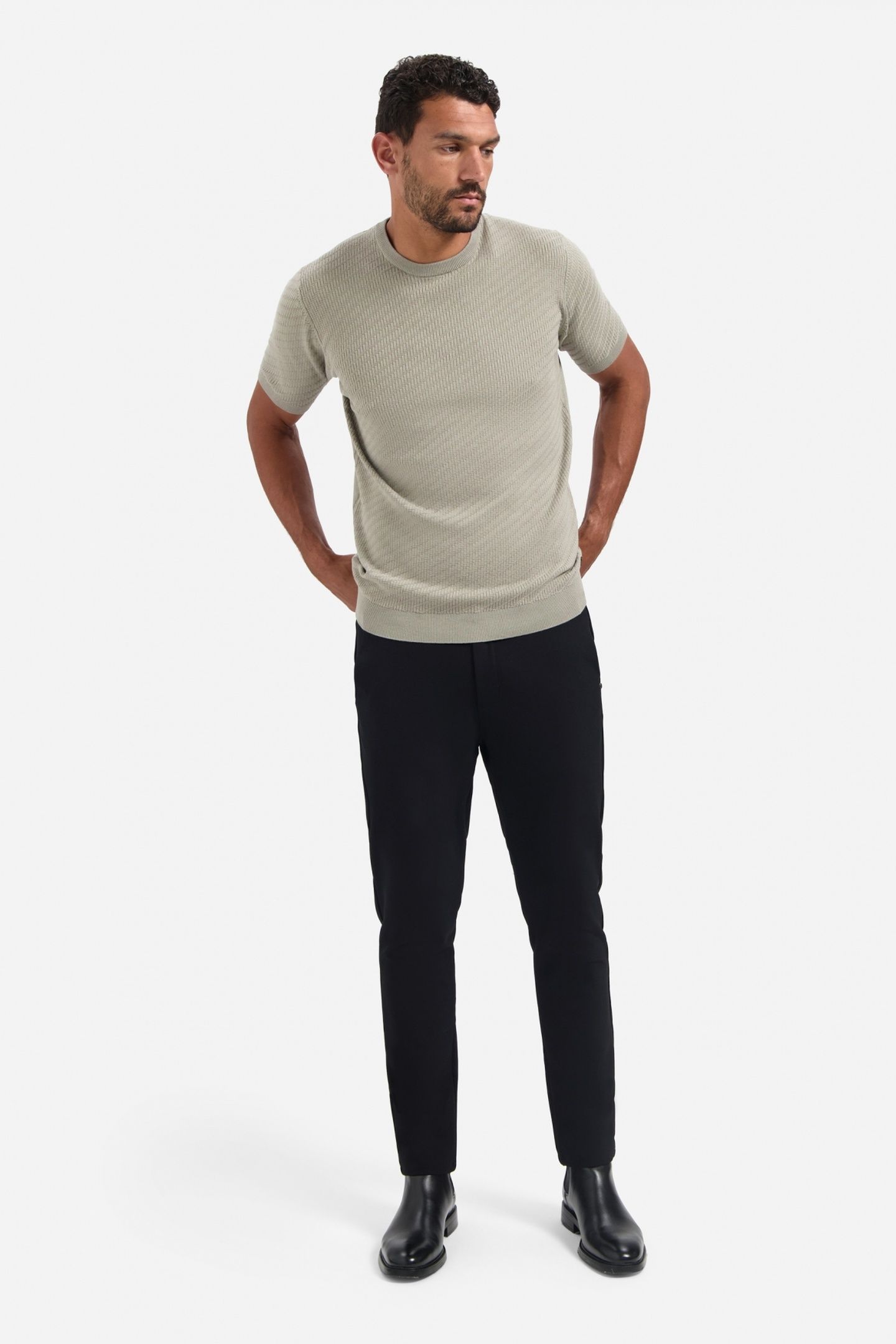 PULLOVER SHORT SLEEVE CREWNECK SOLID JACQUARD CLAY 1