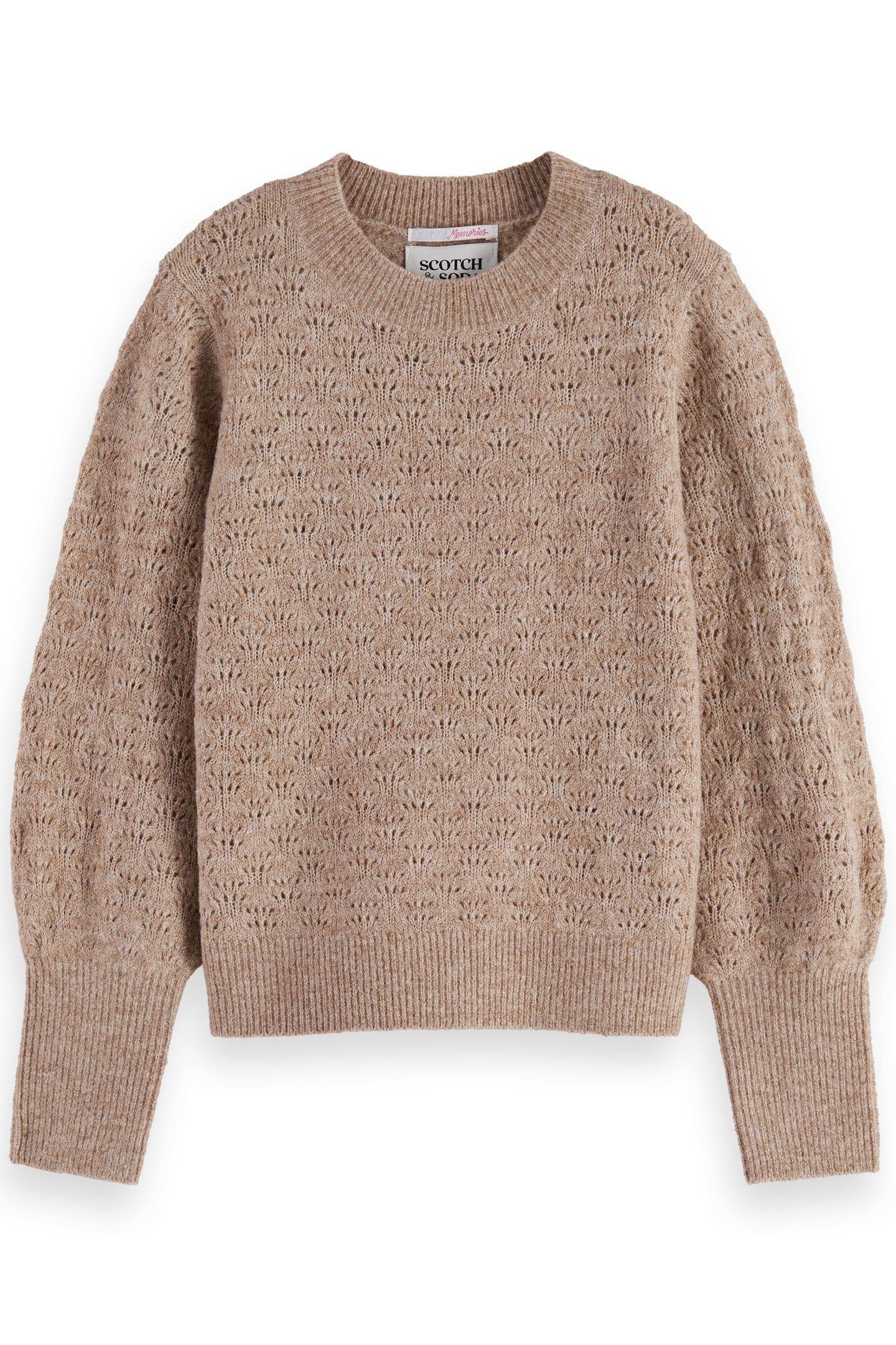 GIRL LIGHTWEIGHT AJOUR-KNITTED PULLOVER EGGNOG MELANGE 1