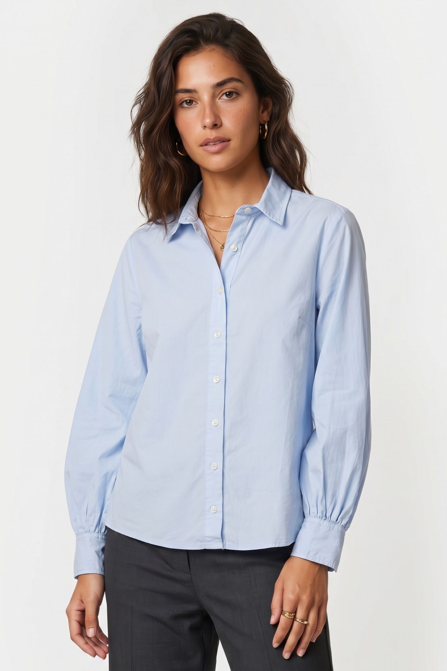 BALLOON SLEEVE SHIRT COTTON SKY BLUE 1