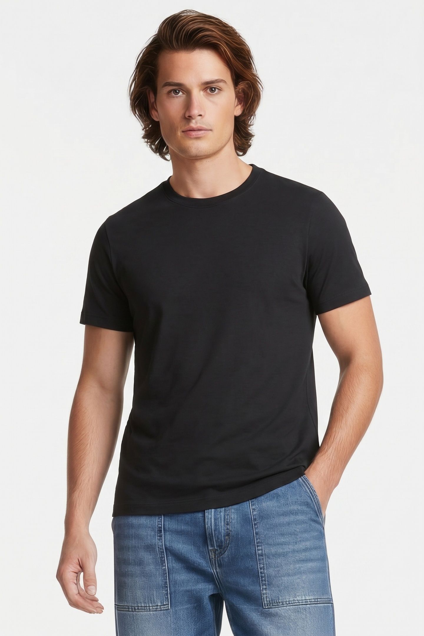 BLACK COTTON CREWNECK T-SHIRT BLACK 1