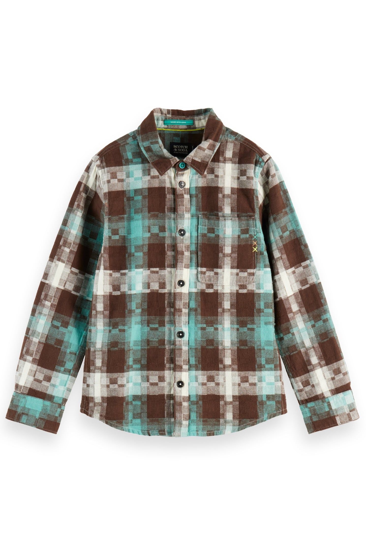 BOY FLANNEL CHECKED SHIRT AGATE GREEN ABSTRACT CHECK 1