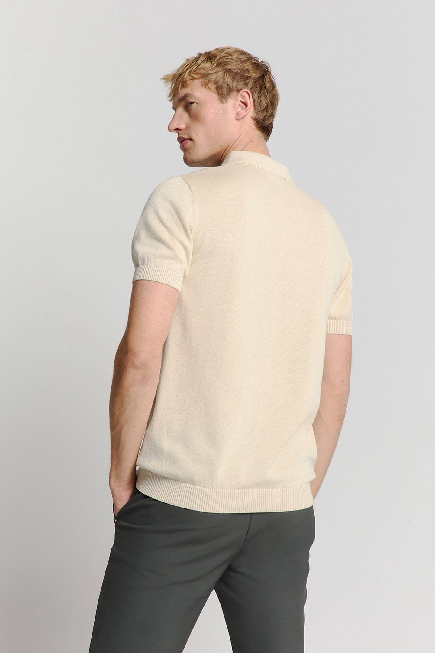 PULLOVER SHORT SLEEVE POLO SOLID PLACED JACQUARD SAND 3