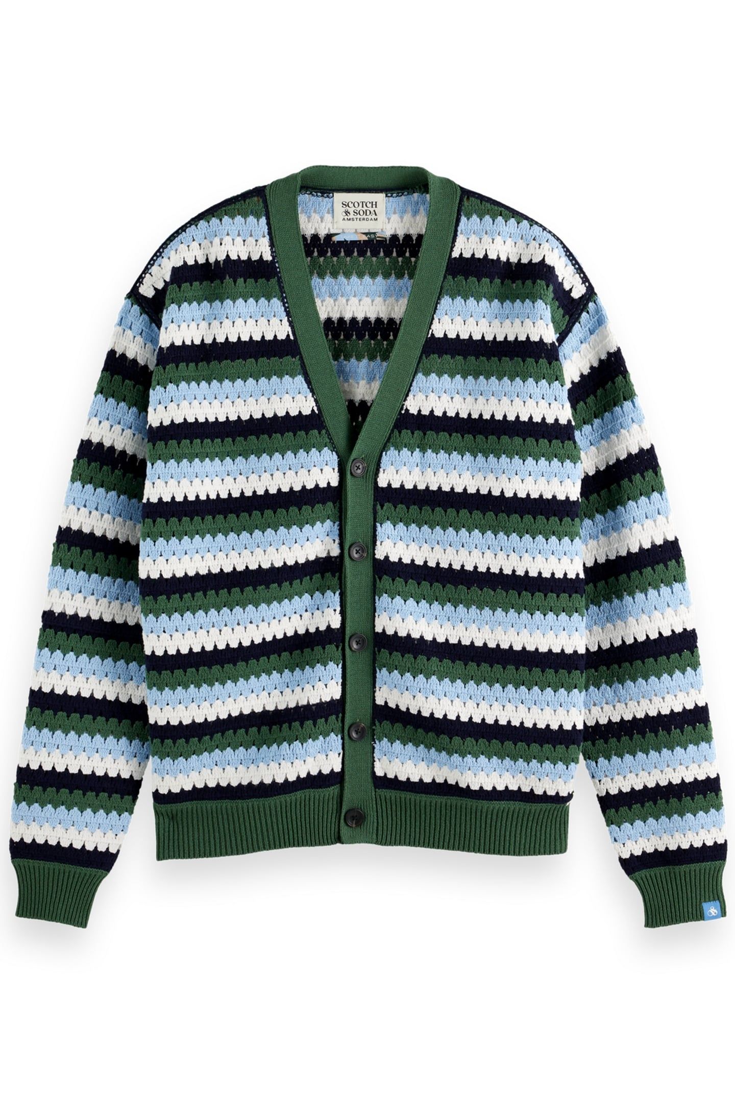CROCHET DROPPED SHOULDER CARDIGAN SAGE GREEN MULTI STRIPE 1