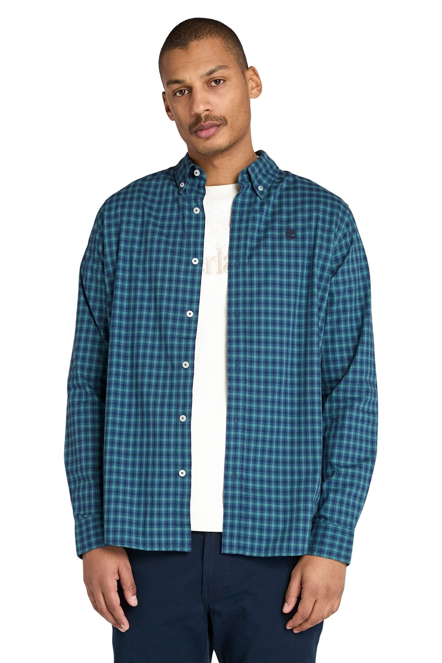 STRETCH POPLIN GINGHAM SHIRT DARK DENIM 1