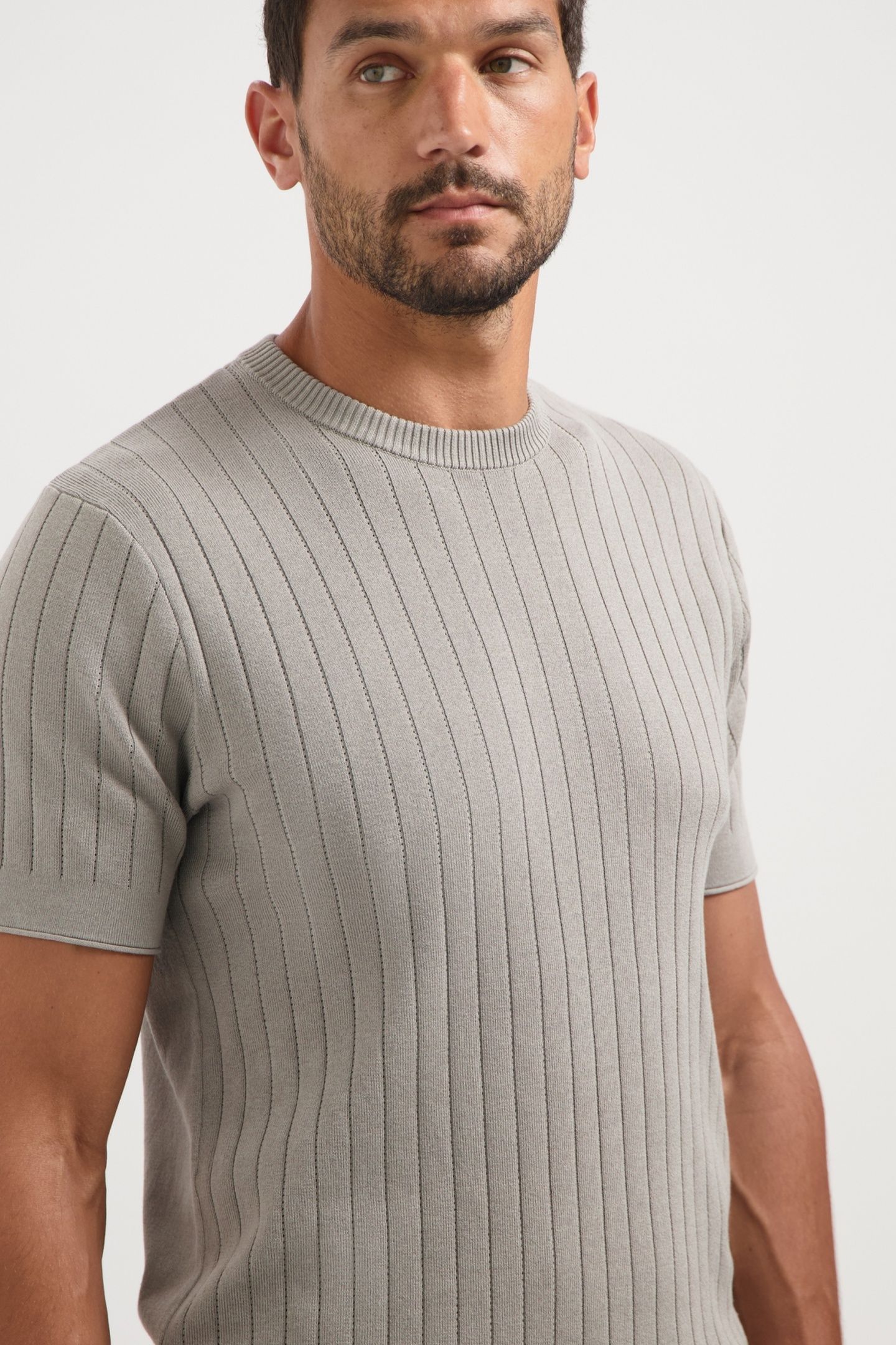 PULLOVER SHORT SLEEVE CREWNECK SOLID DROPNEEDLE STRIPE CLAY 4