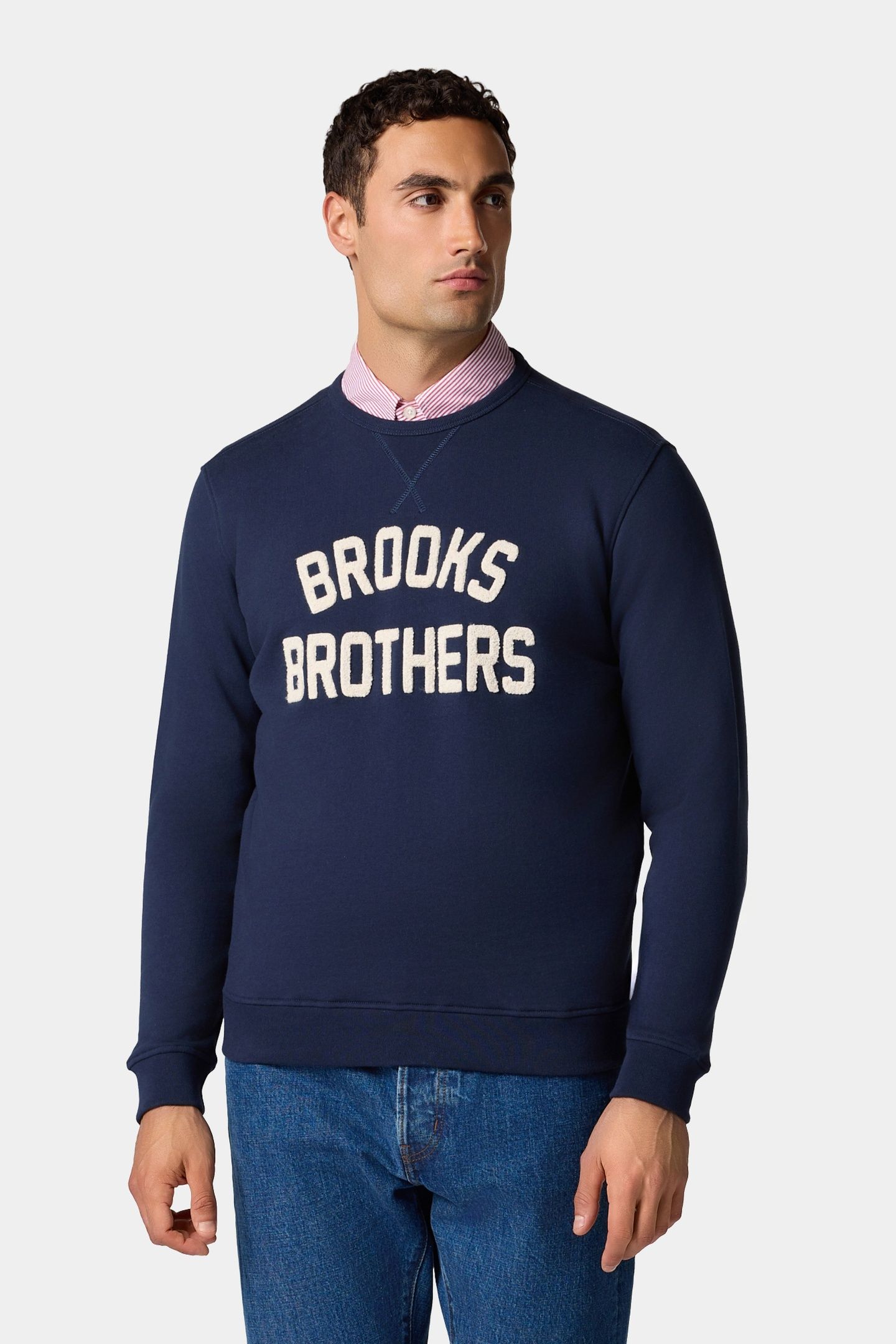 TERRY LOGO-EMBROIDERED CREWNECK SWEATSHIRT NAVY 1