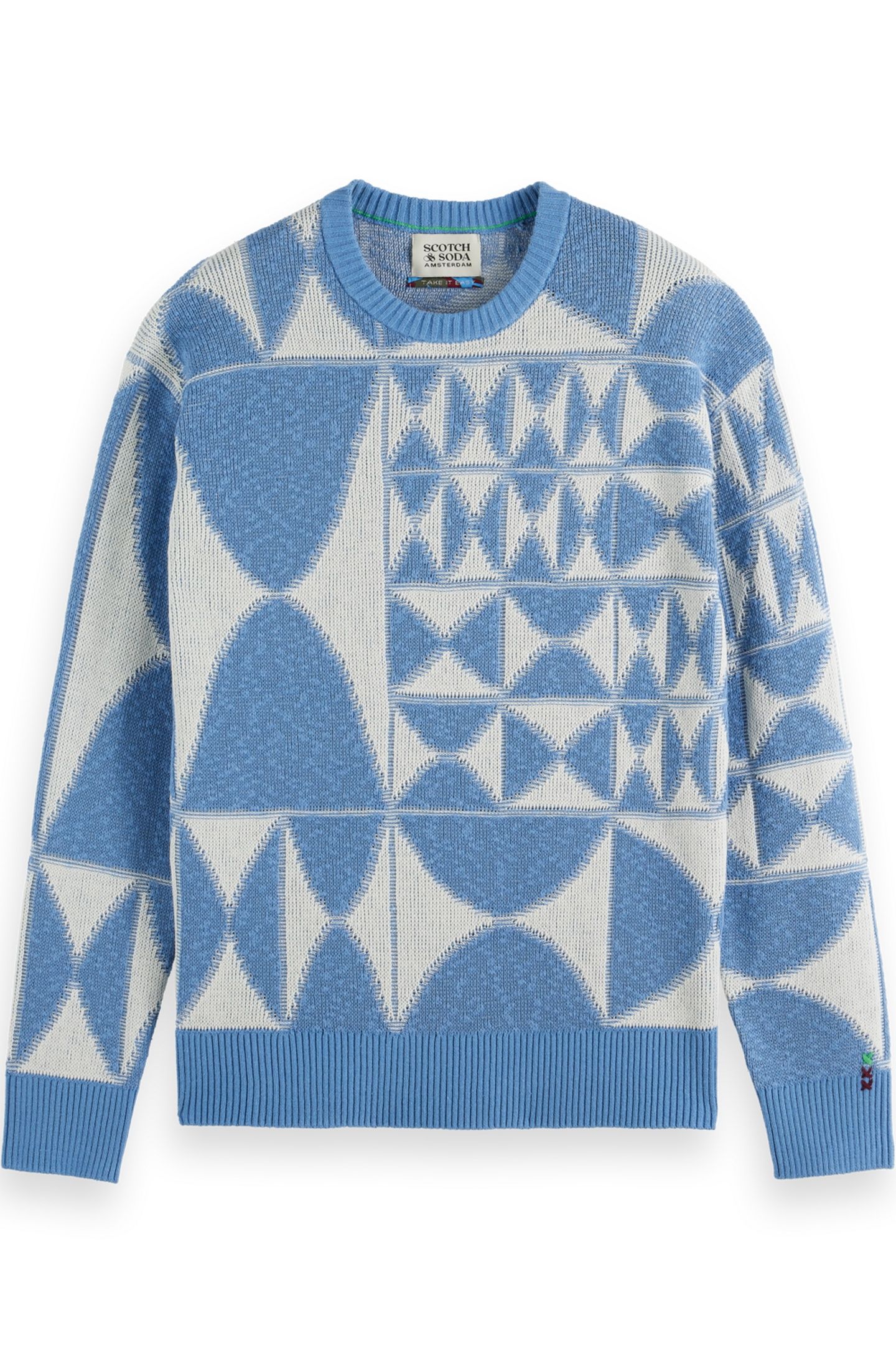 TEXTURED JACQUARD CREWNECK DIAMOND BLUE AOP 1