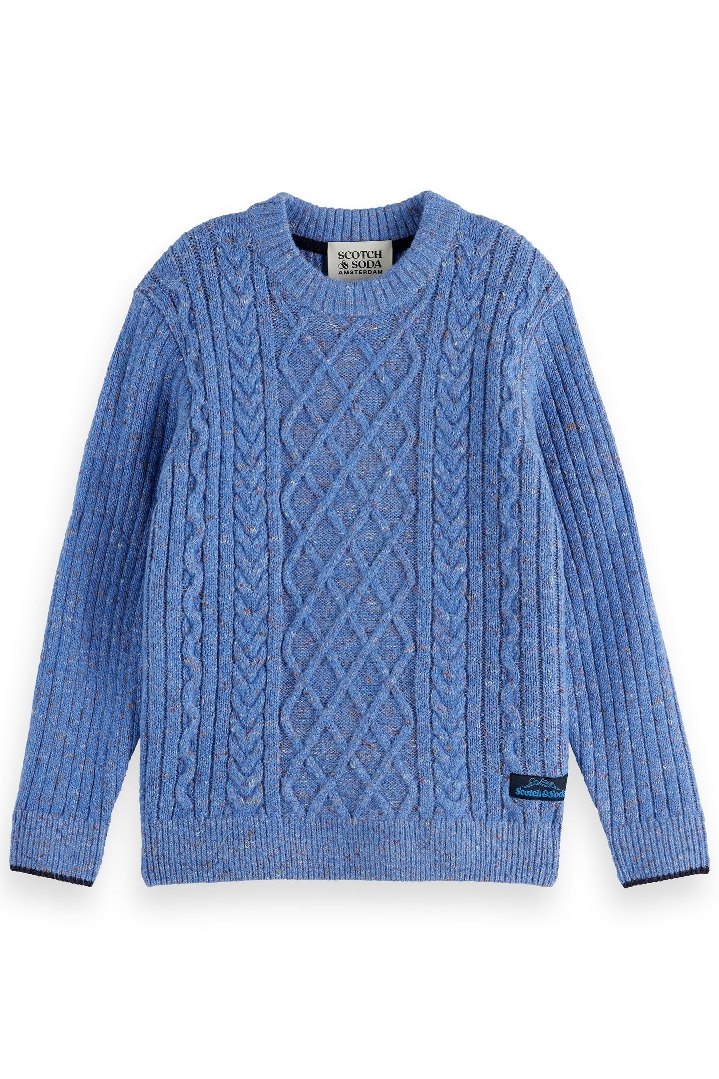 BOY REGULAR-FIT CABLE-KNITTED PULLOVER FADED DENIM MELANGE 1
