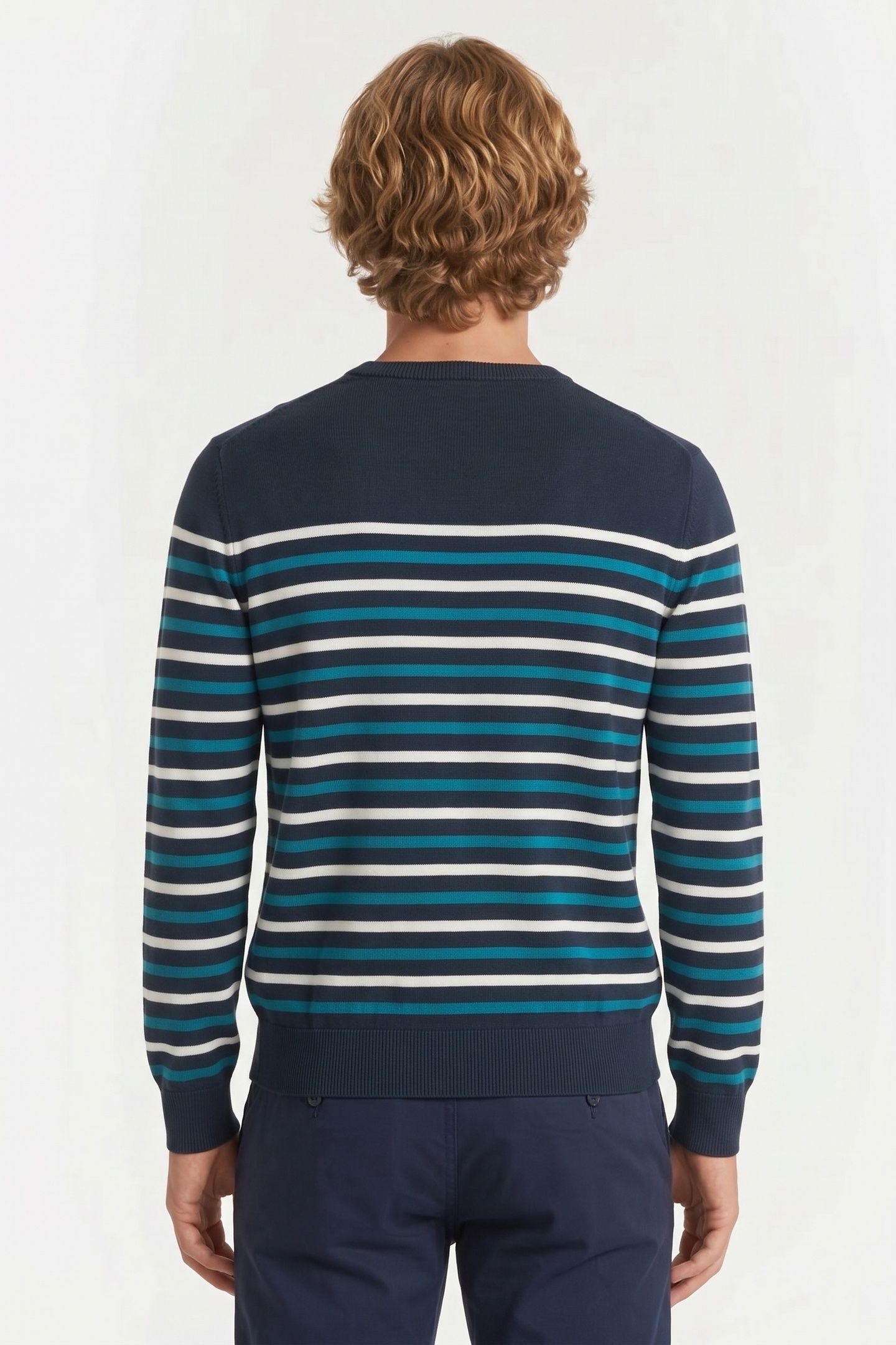STRIPES LOGOED CREWNECK SUPIMA COTTON BLUE 2