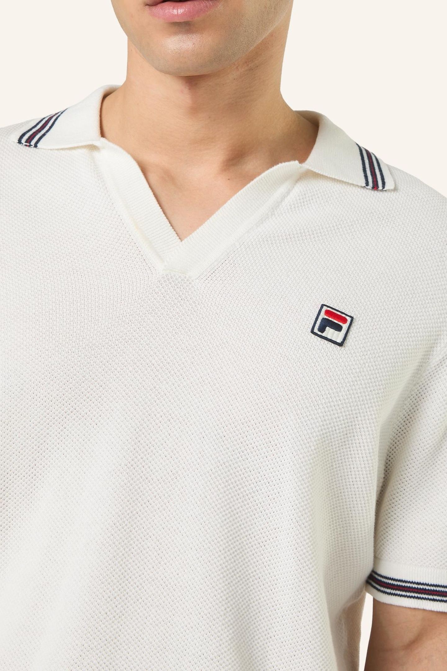 ORENTANO REGULAR JOHNNY COLLAR KNITTED POLO SHIRT EGRET 4