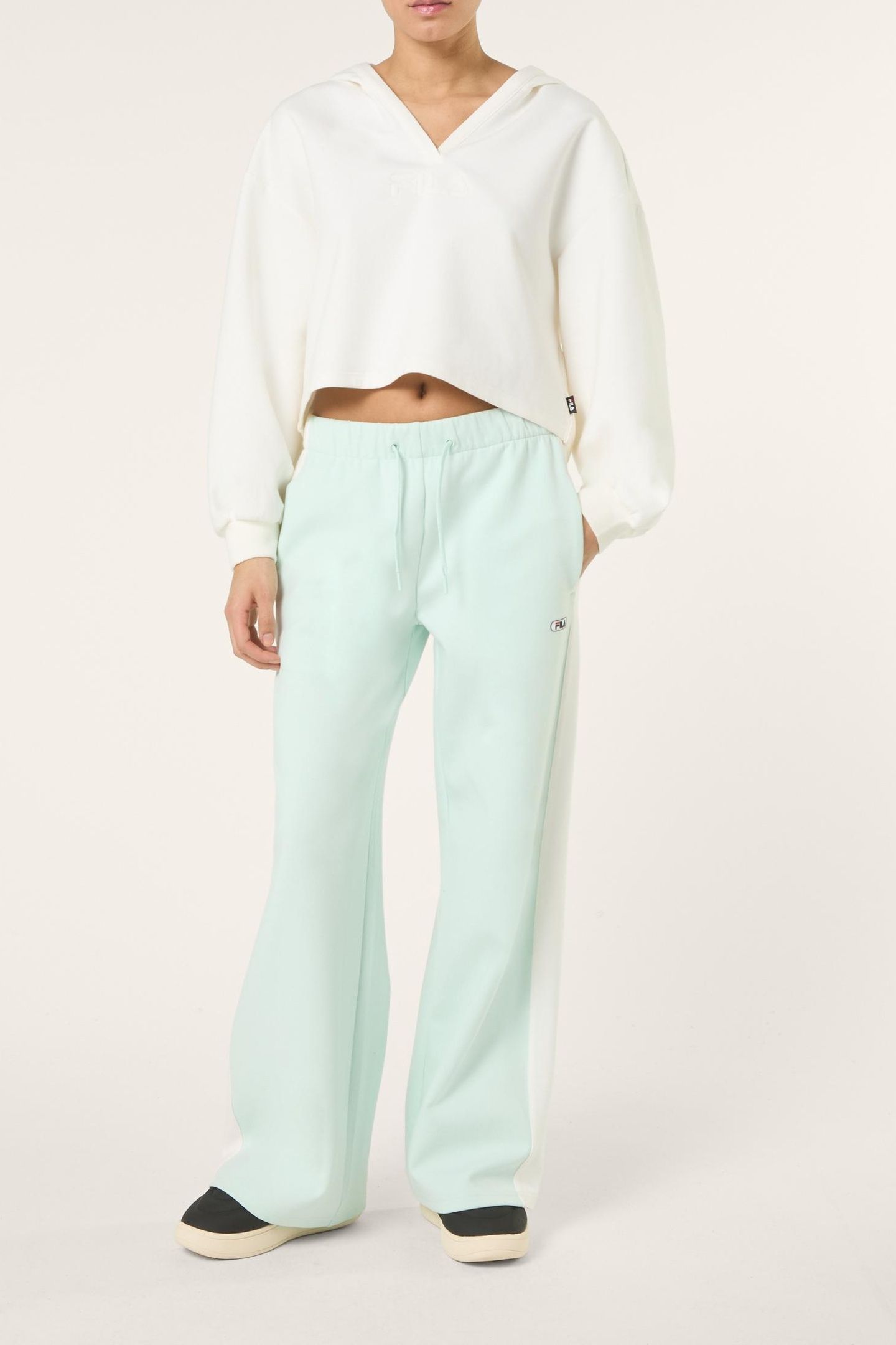 MEZZANA LOOSE CROPPED V-NECK SCUBA HOODIE EGRET 2