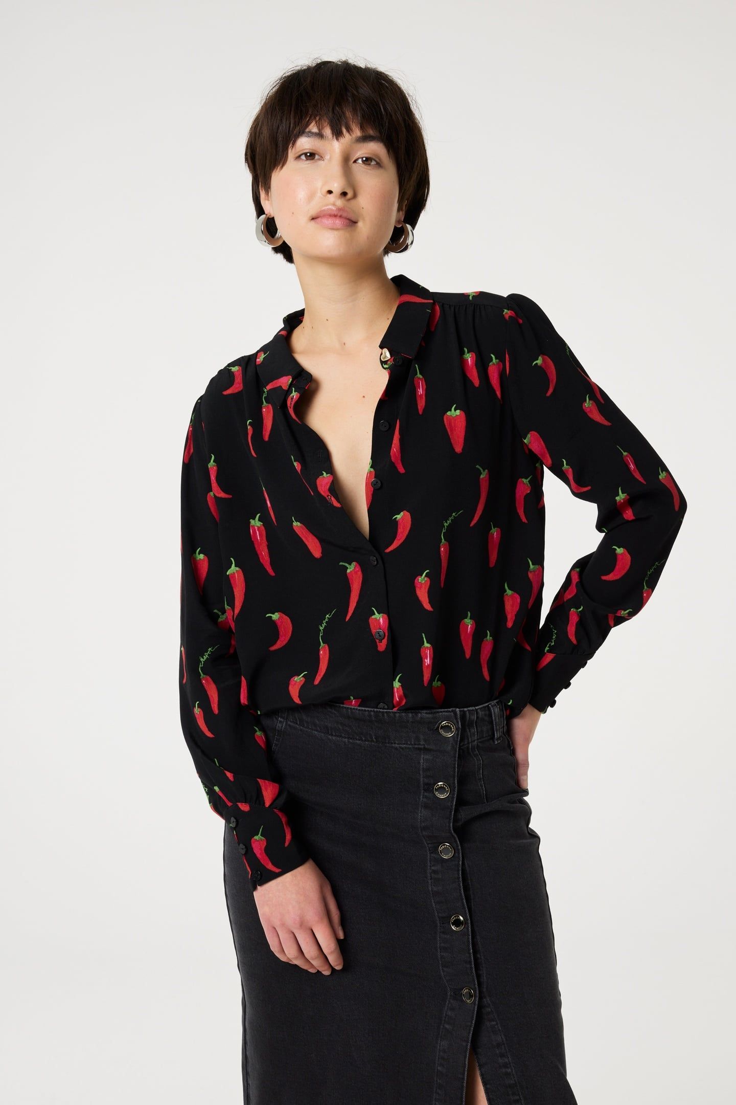 COCO BLOUSE BLACK/RED HOT CHILLI 1