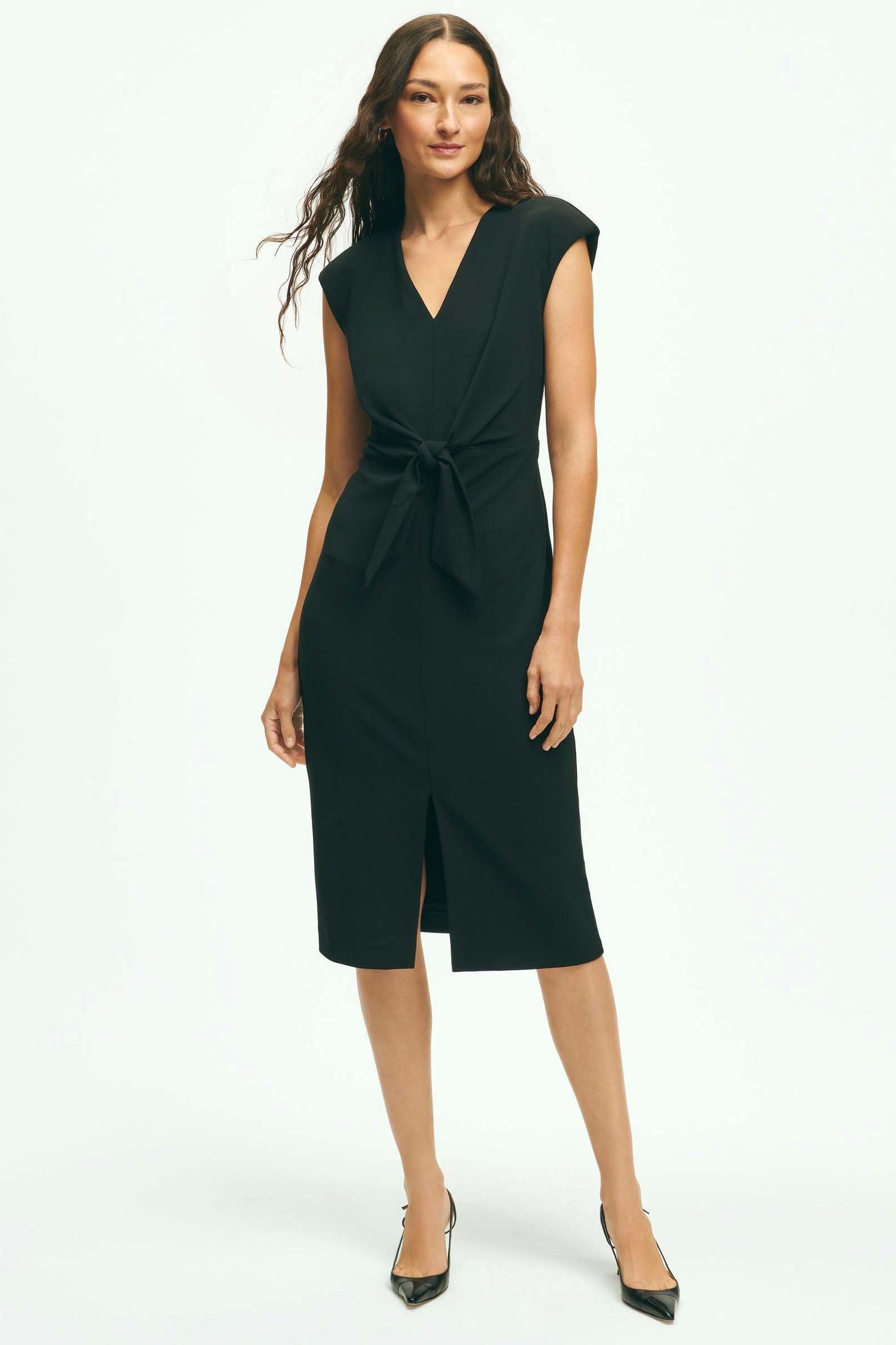 CROPPED KNIT V-NECK SHORT SLEEVE DRESS CAVIAR 2