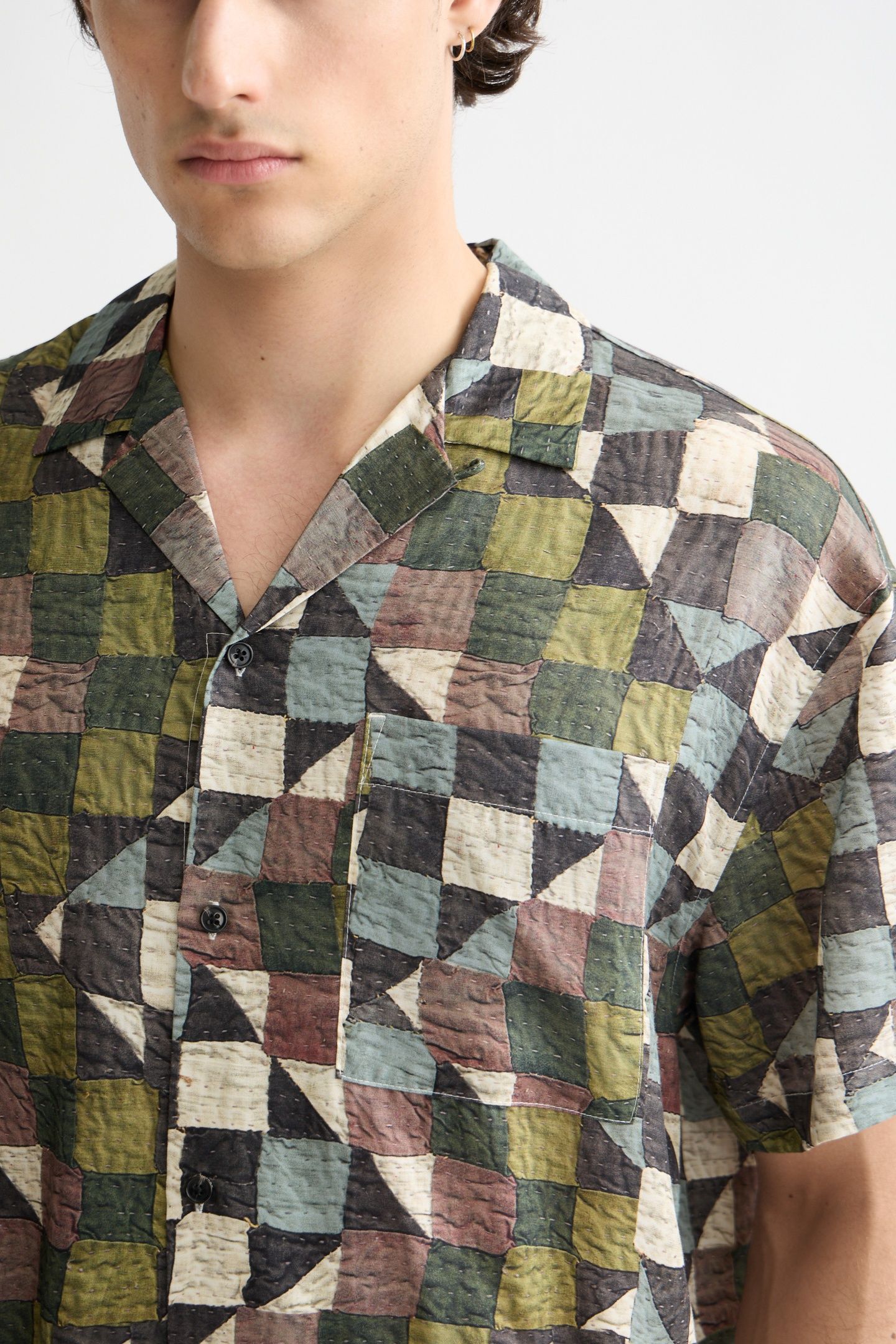 PRINTED SHORT-SLEEVED TENCEL SHIRT ZIG ZAG PATCHWORK MULTI 6