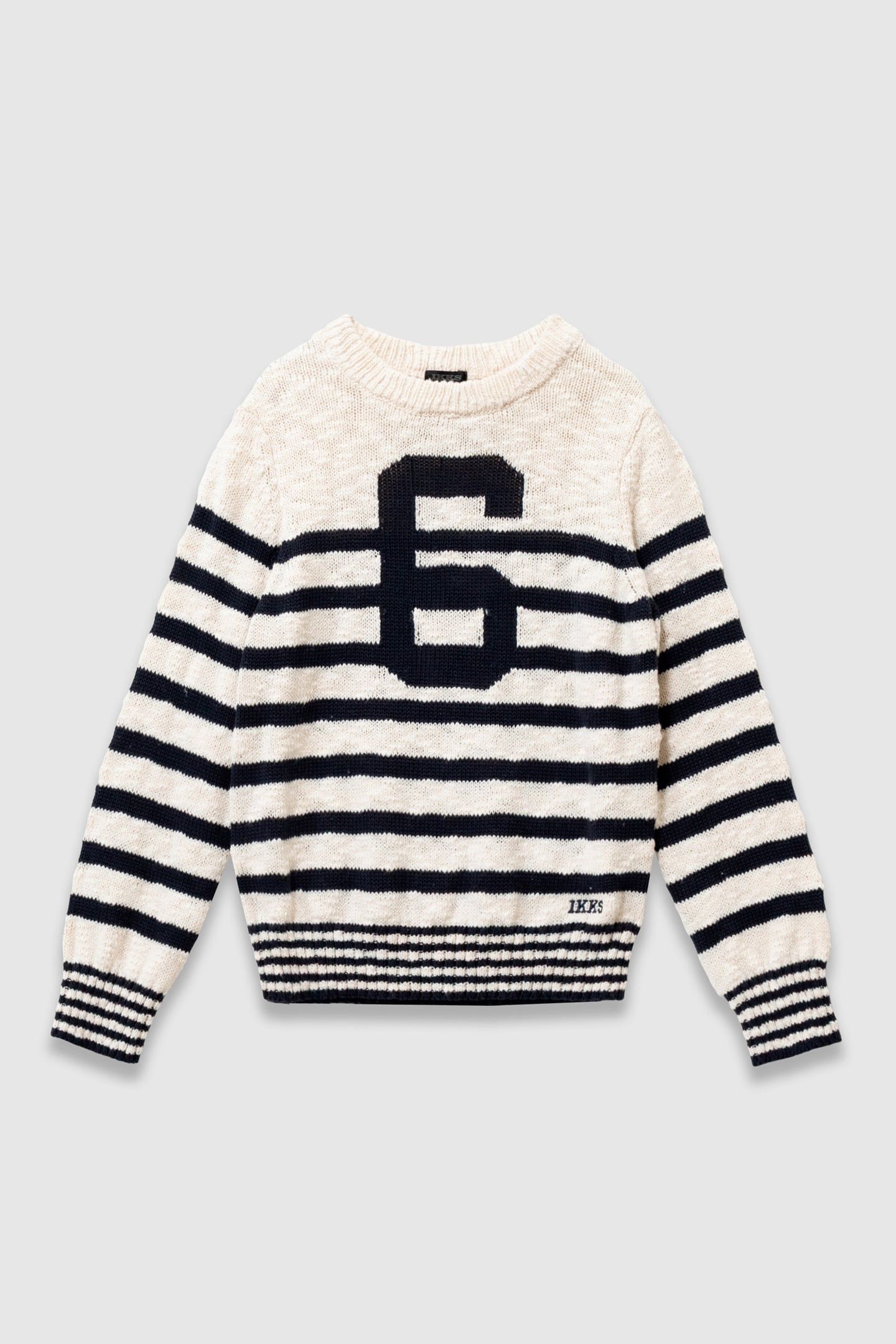 OFF-WHITE KNITTED SWEATER WITH NAVY STRIPES 1