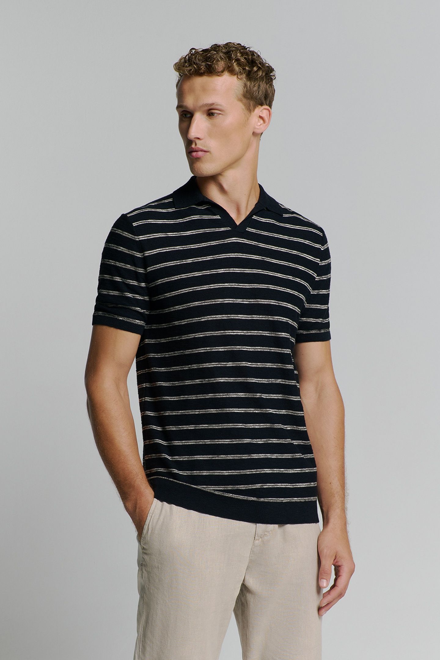 PULLOVER SHORT SLEEVE POLO V STRIPES WITH LINEN NIGHT 3