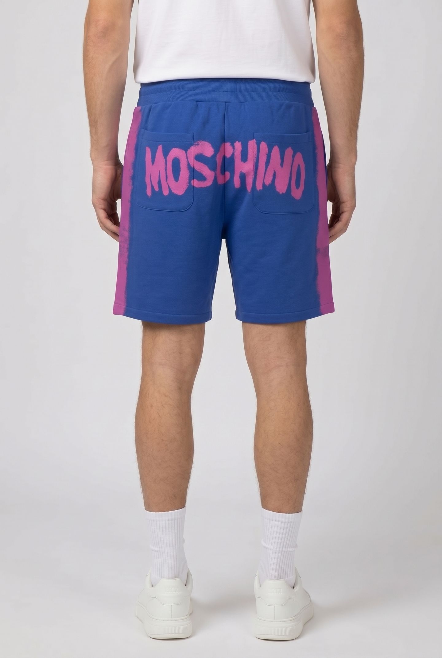 MOSCHINO PAINT ORGANIC FLEECE BERMUDA SHORTS BLUE 2