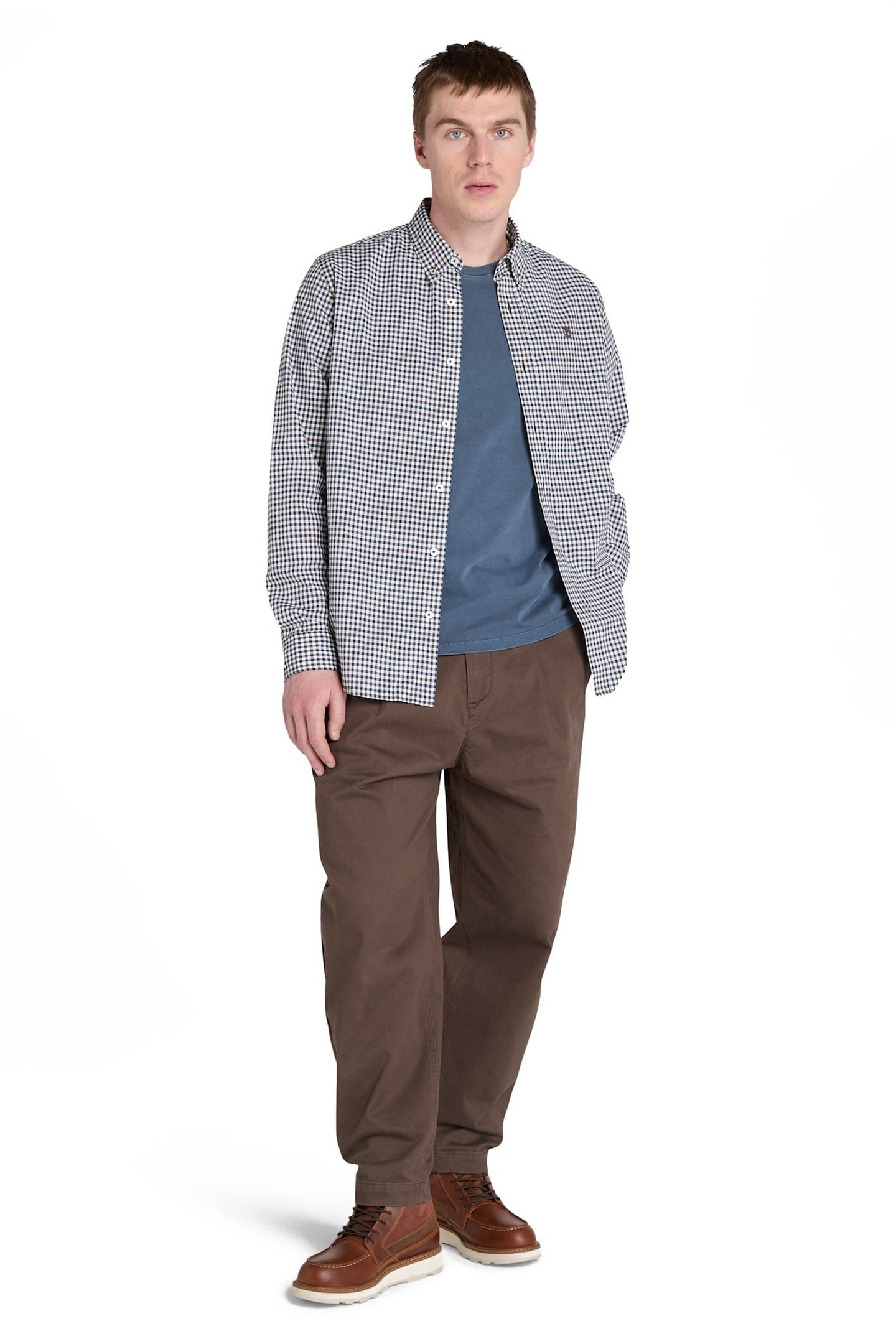 STRETCH POPLIN GINGHAM SHIRT CHOCOLATE BROWN 2