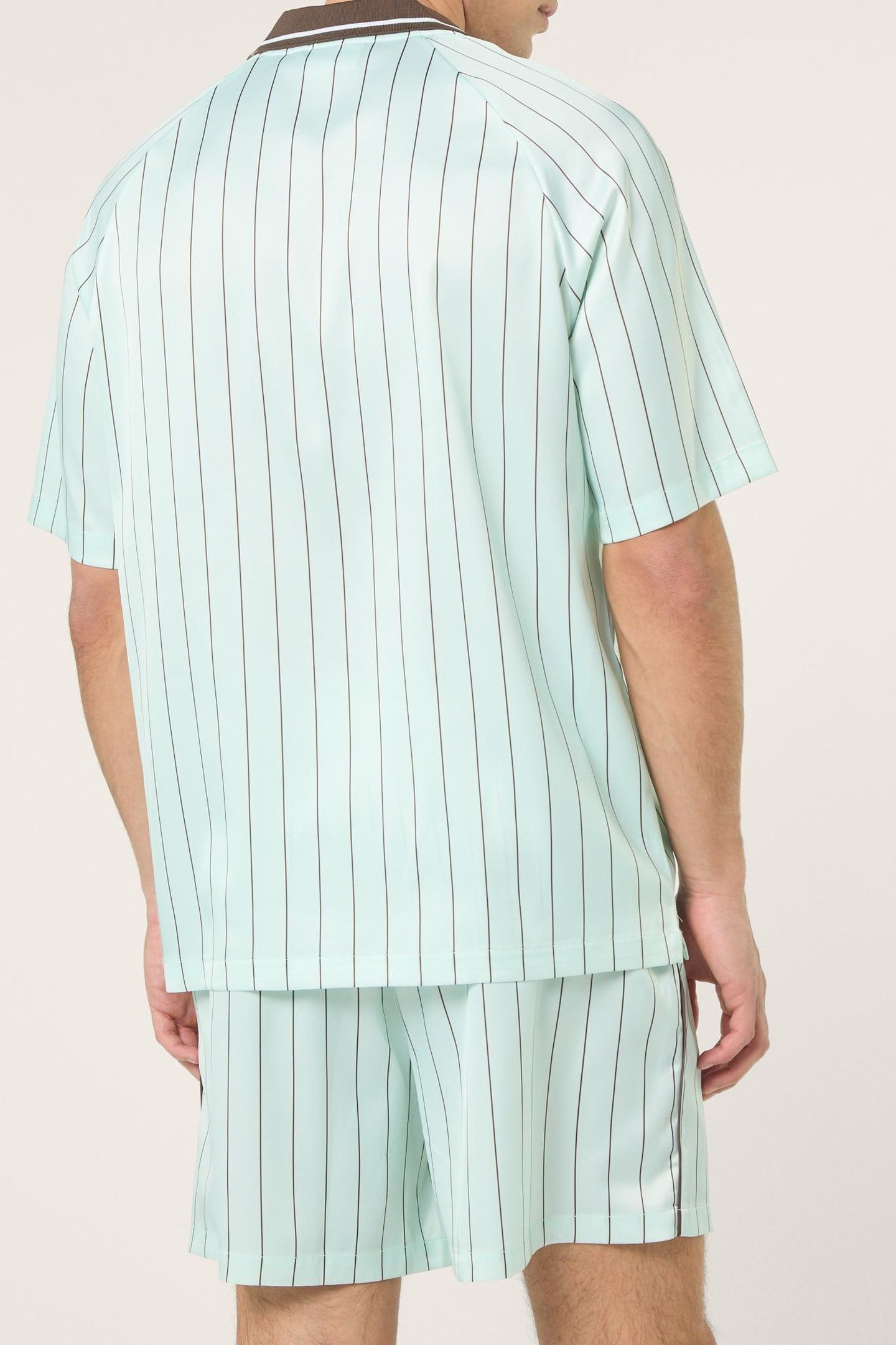 COVERCIANO LOOSE PINSTRIPED SATIN SHIRT SOOTHING SEA / BRACK 3