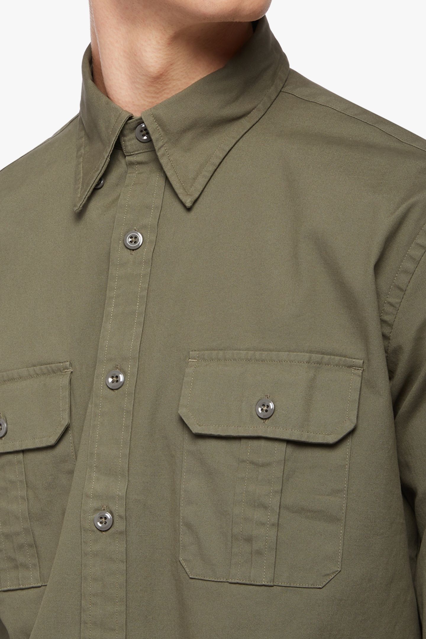 REGENT REGULAR FIT CANVAS SAFARI SPORT SHIRT DARK GREEN 5