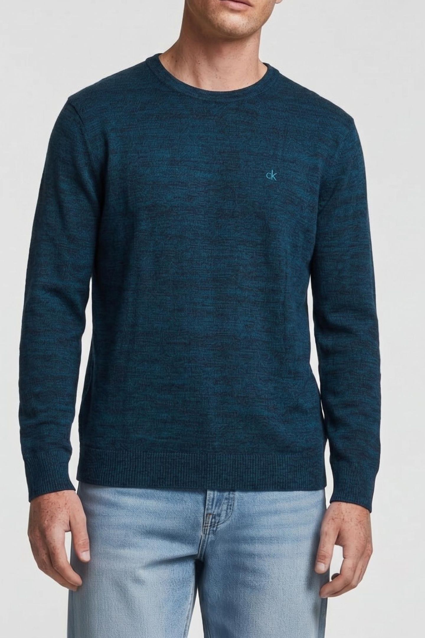 LS 100% MERINO CREW NAVY TEAL MOULINE 1