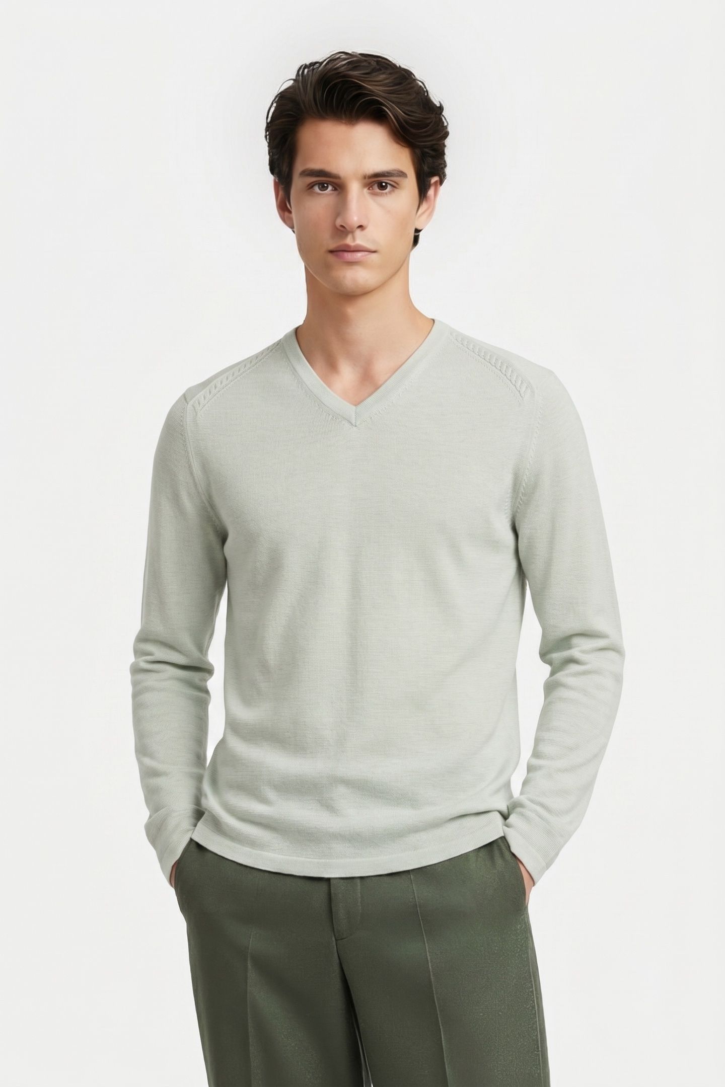 V-NECK ORGANIC COTTON TEAL 1