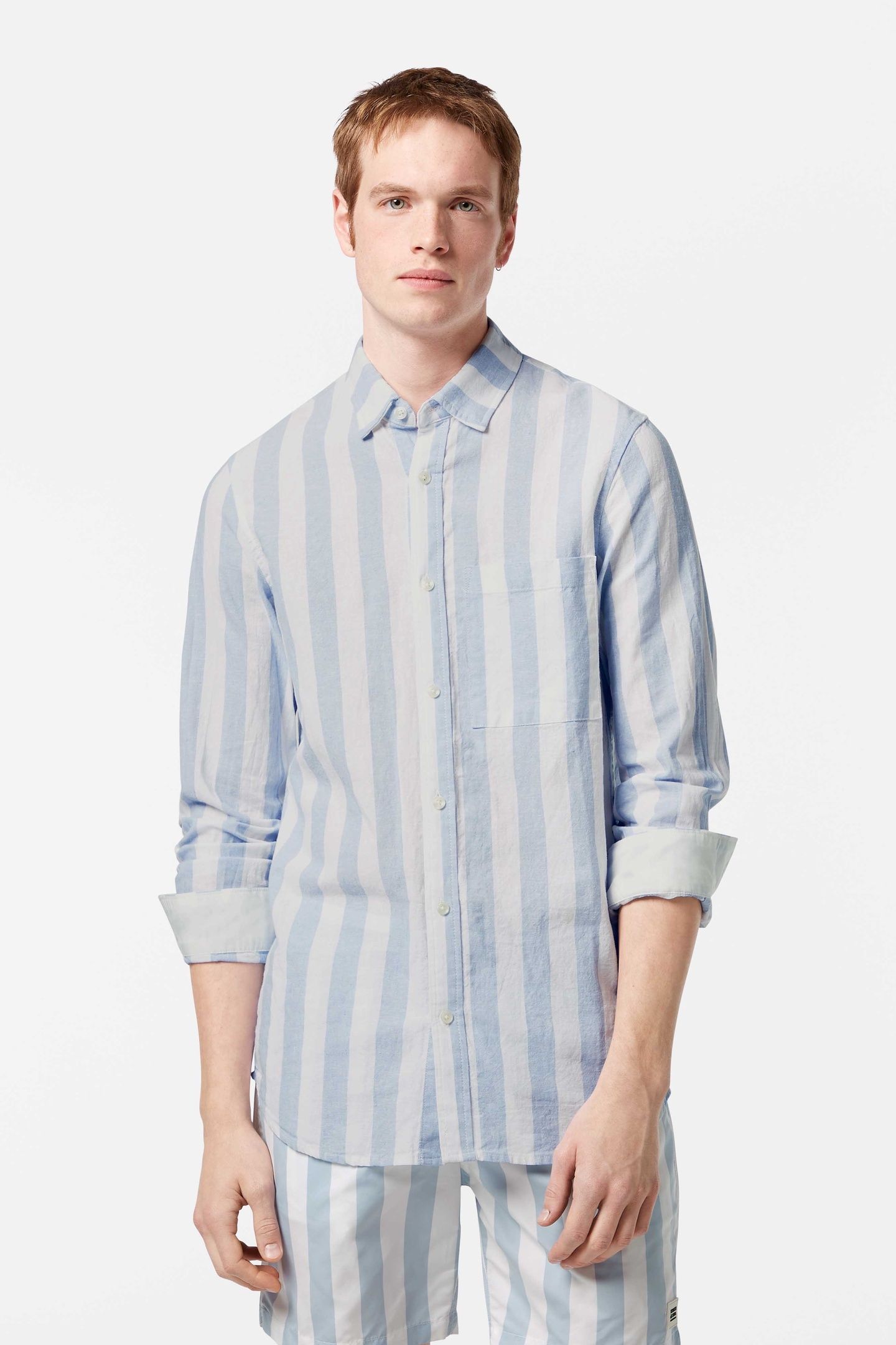 YARN-DYED LINEN BLEND STRIPED REGULAR FIT SHIRT SKY BLUE STR 3