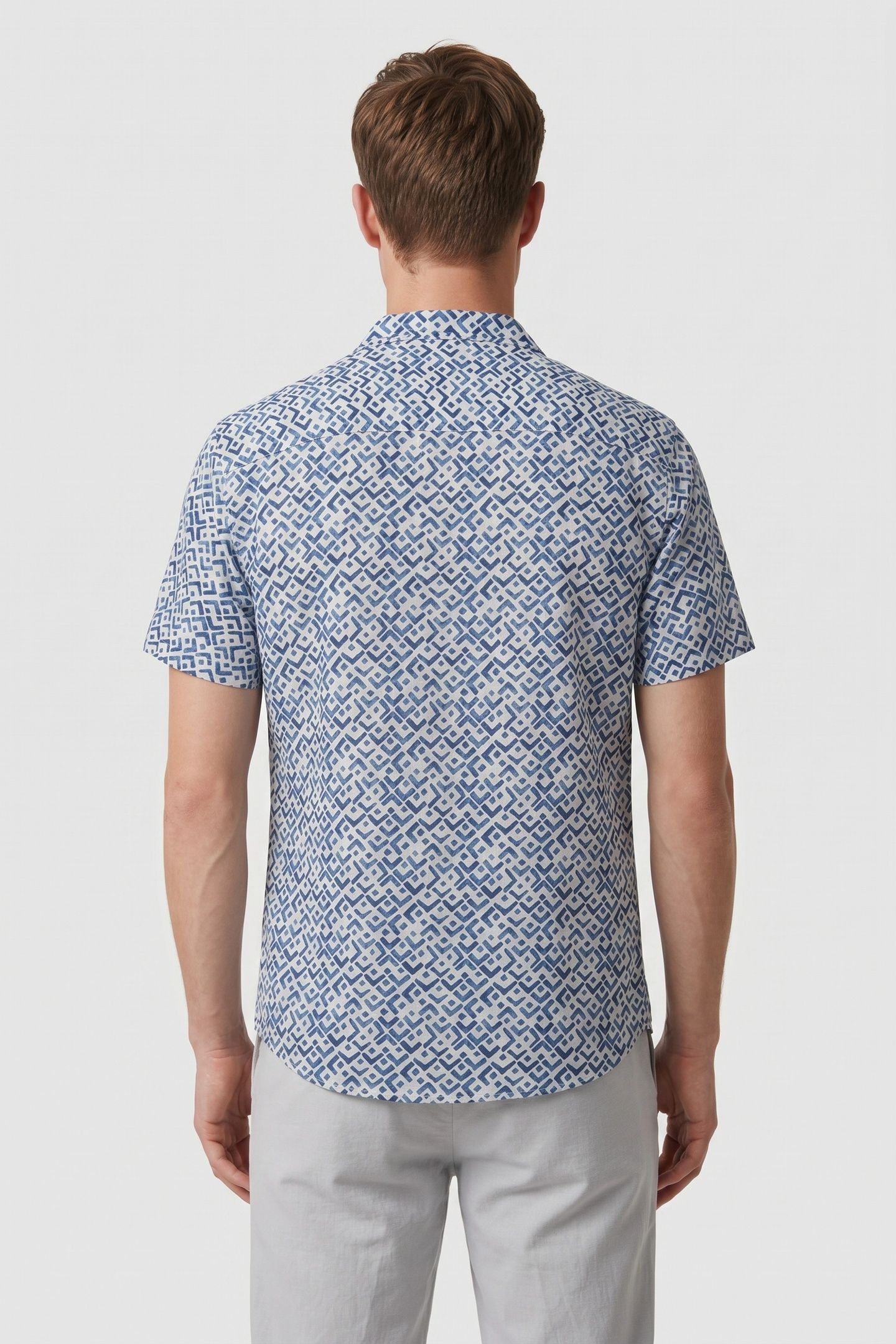 SHIRT SHORT SLEEVE REVERS COLLAR SLUB ALLOVER PRINTED INDIGO 2