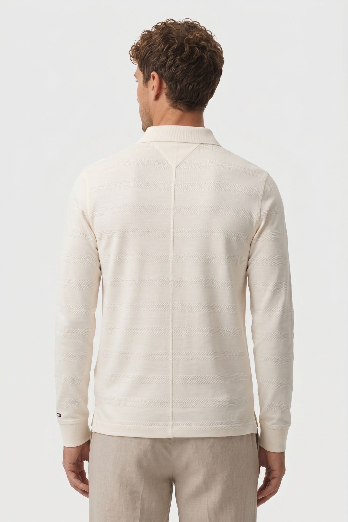 LONG-SLEEVE TONAL KNIT POLO IVORY PETAL 2