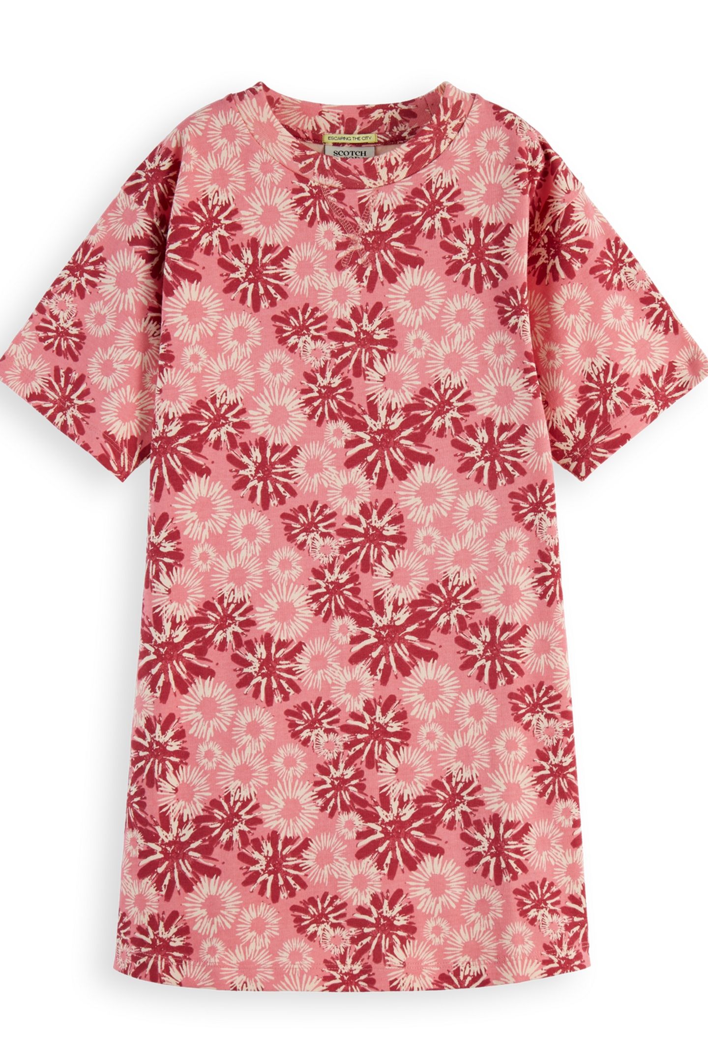 GIRL SHORT-SLEEVED FLORAL PRINTED T-SHIRT DRESS ABSTRACT FLO 1
