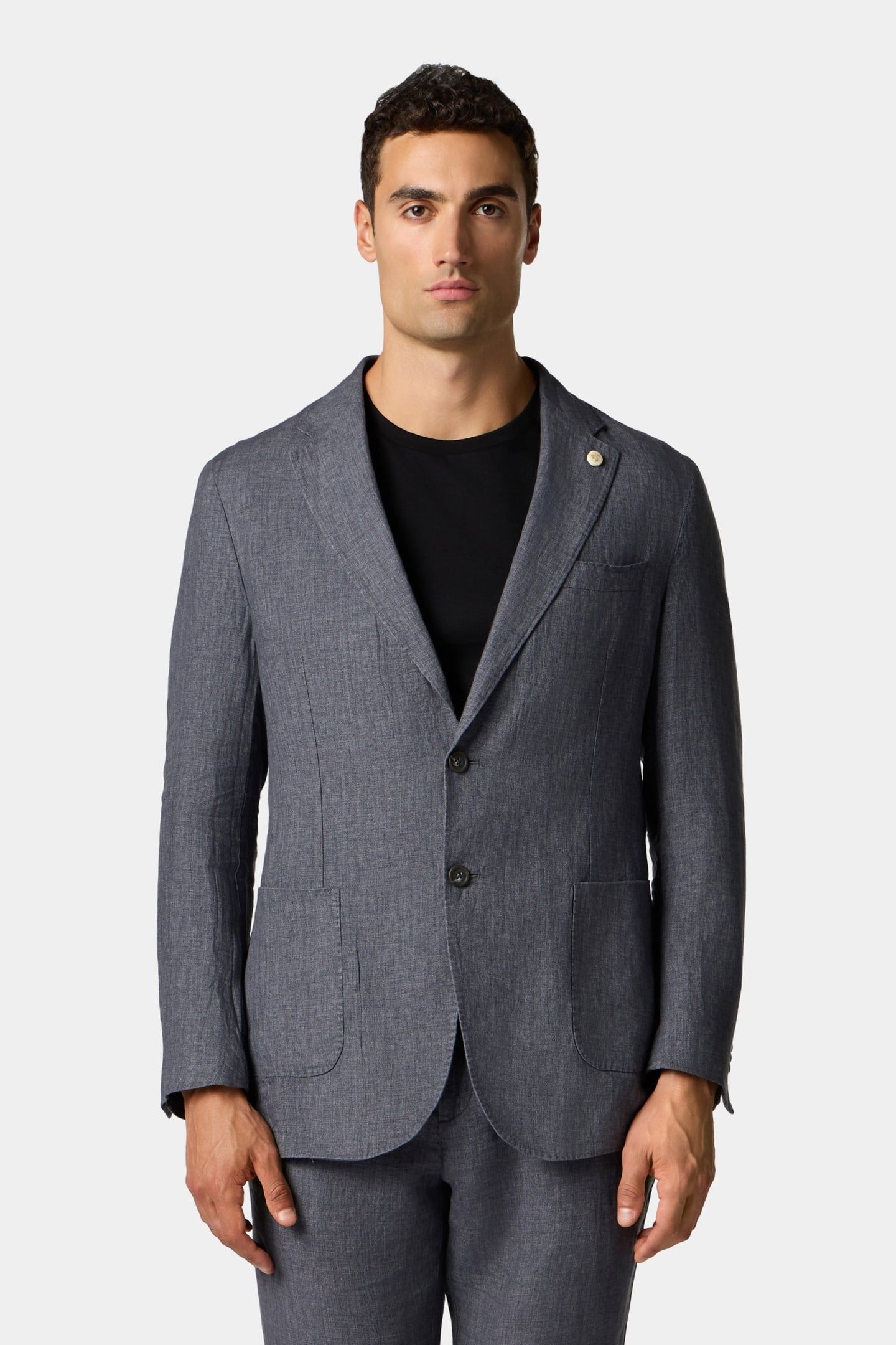 LINEN SINGLE-BREASTED BLAZER DARK GREY 1