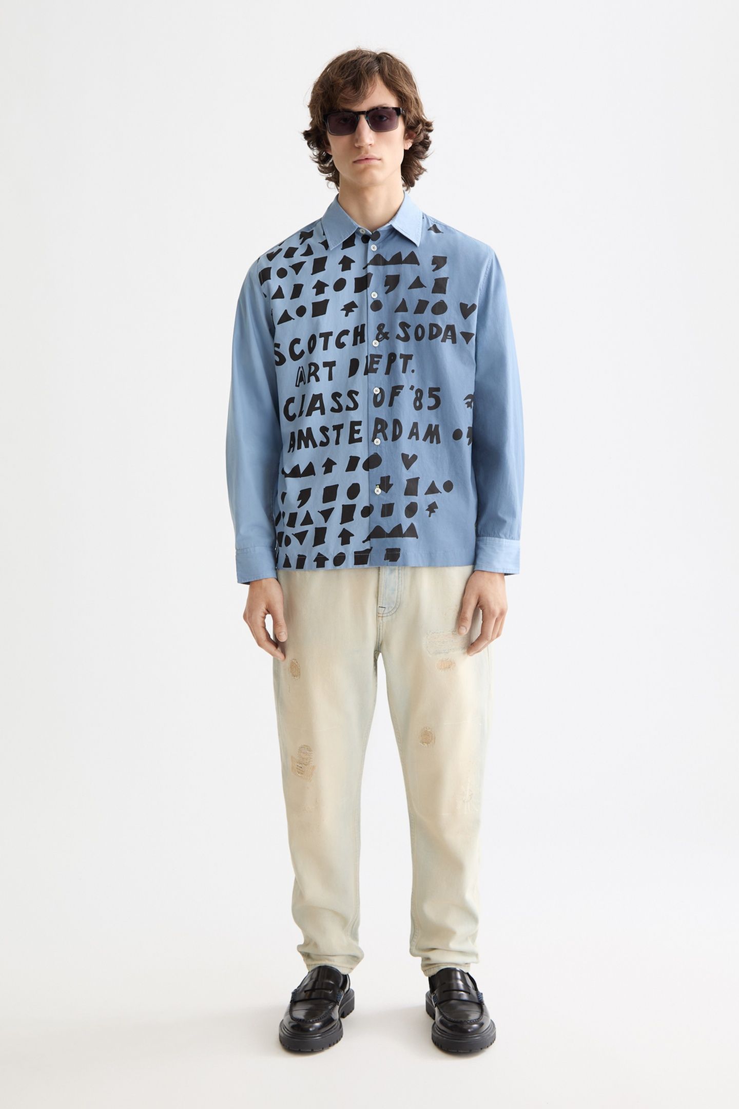 RELAXED-FIT LETTERS POPLIN SHIRT FADED DENIM 3