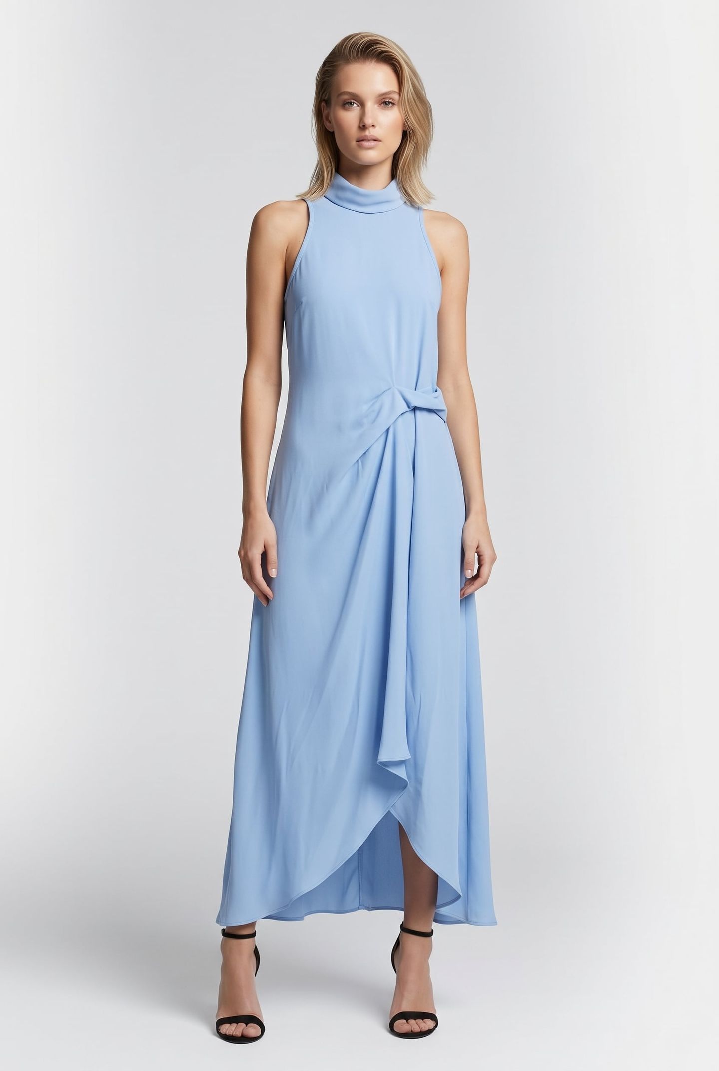 DRAPE TUCK MIDI DRESS PALE BLUE 1