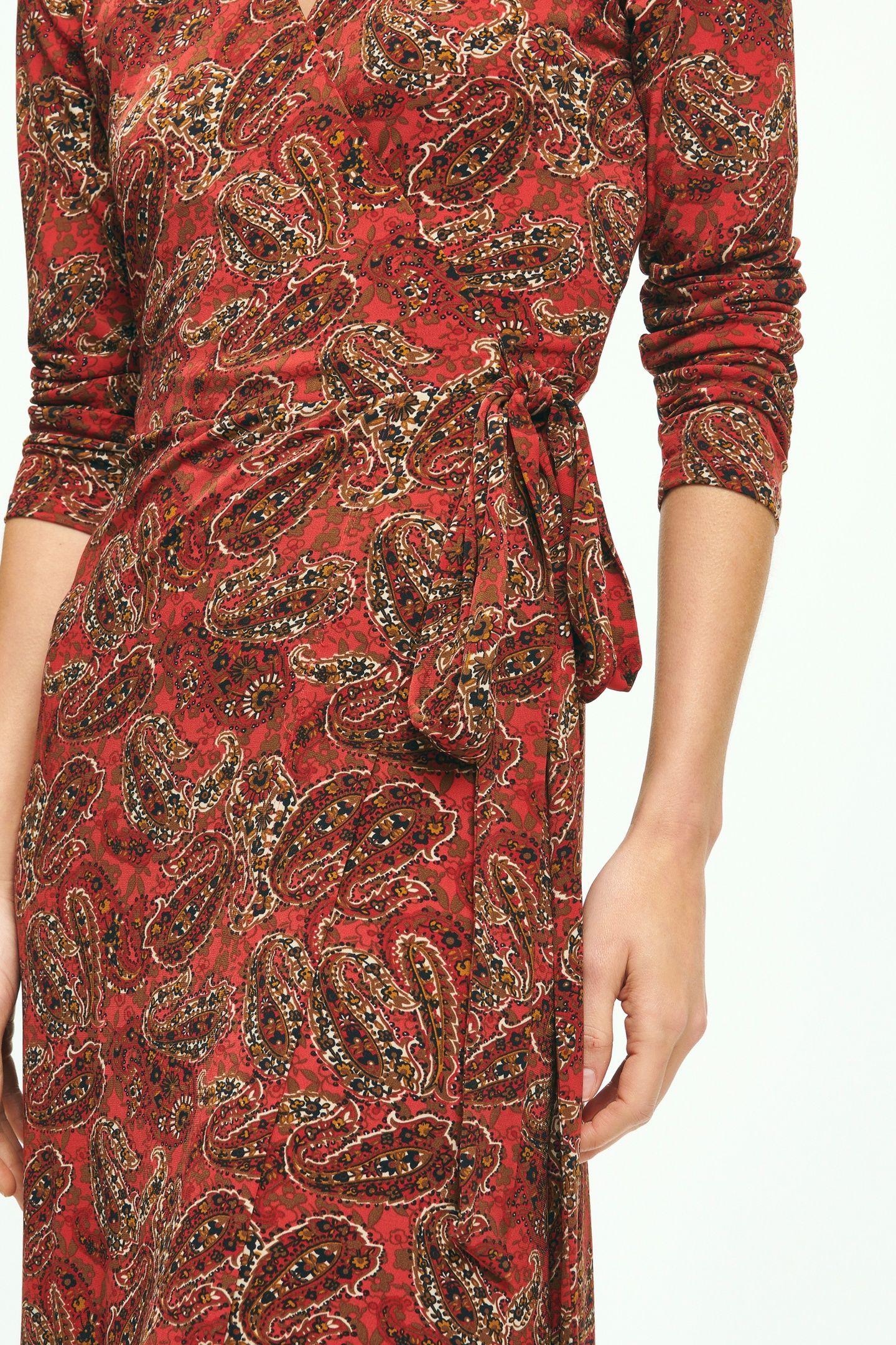 KNIT WRAP PRINTED DRESS RED 3