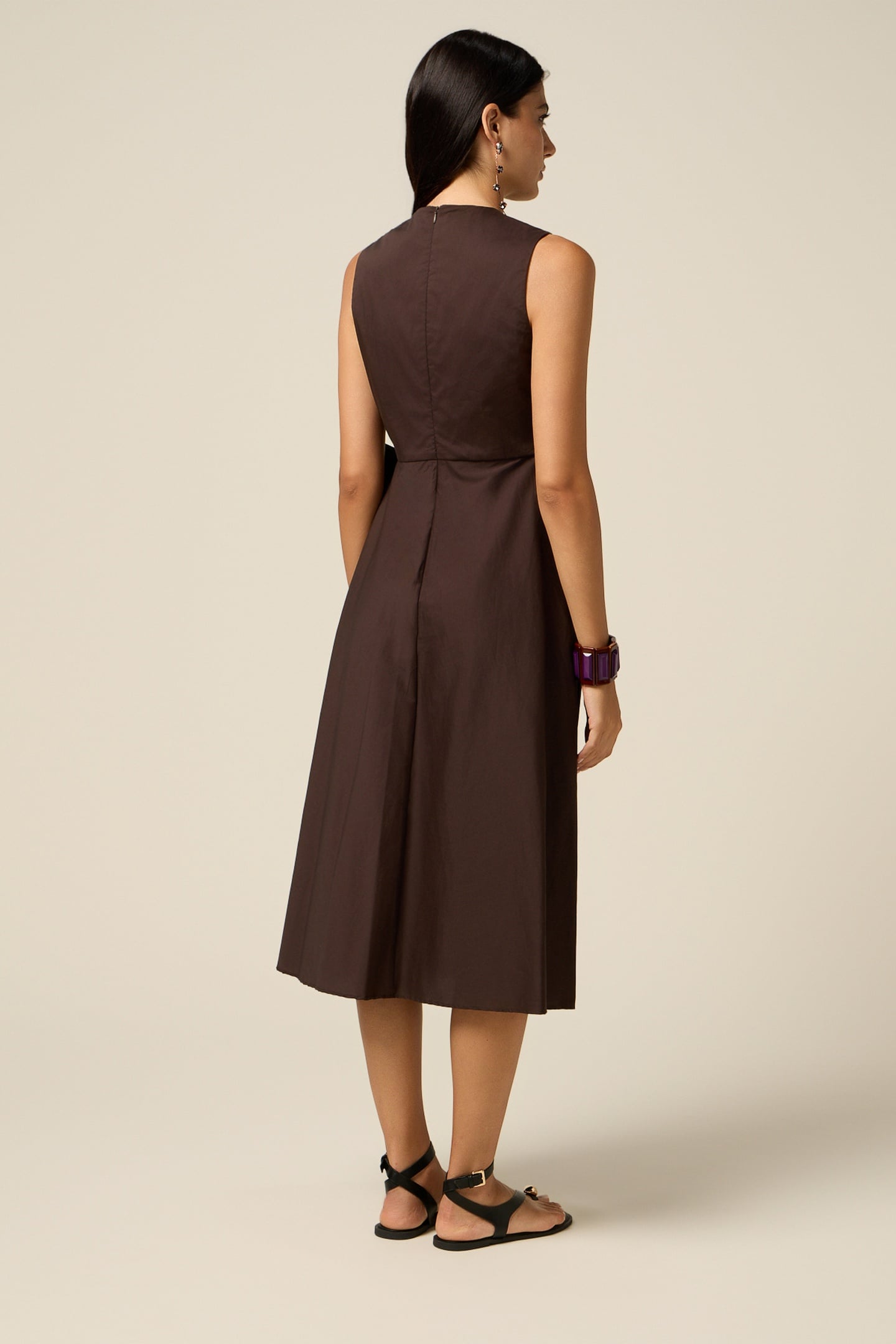 MIDI DRESS WITH SIDE BOW BROWN 2
