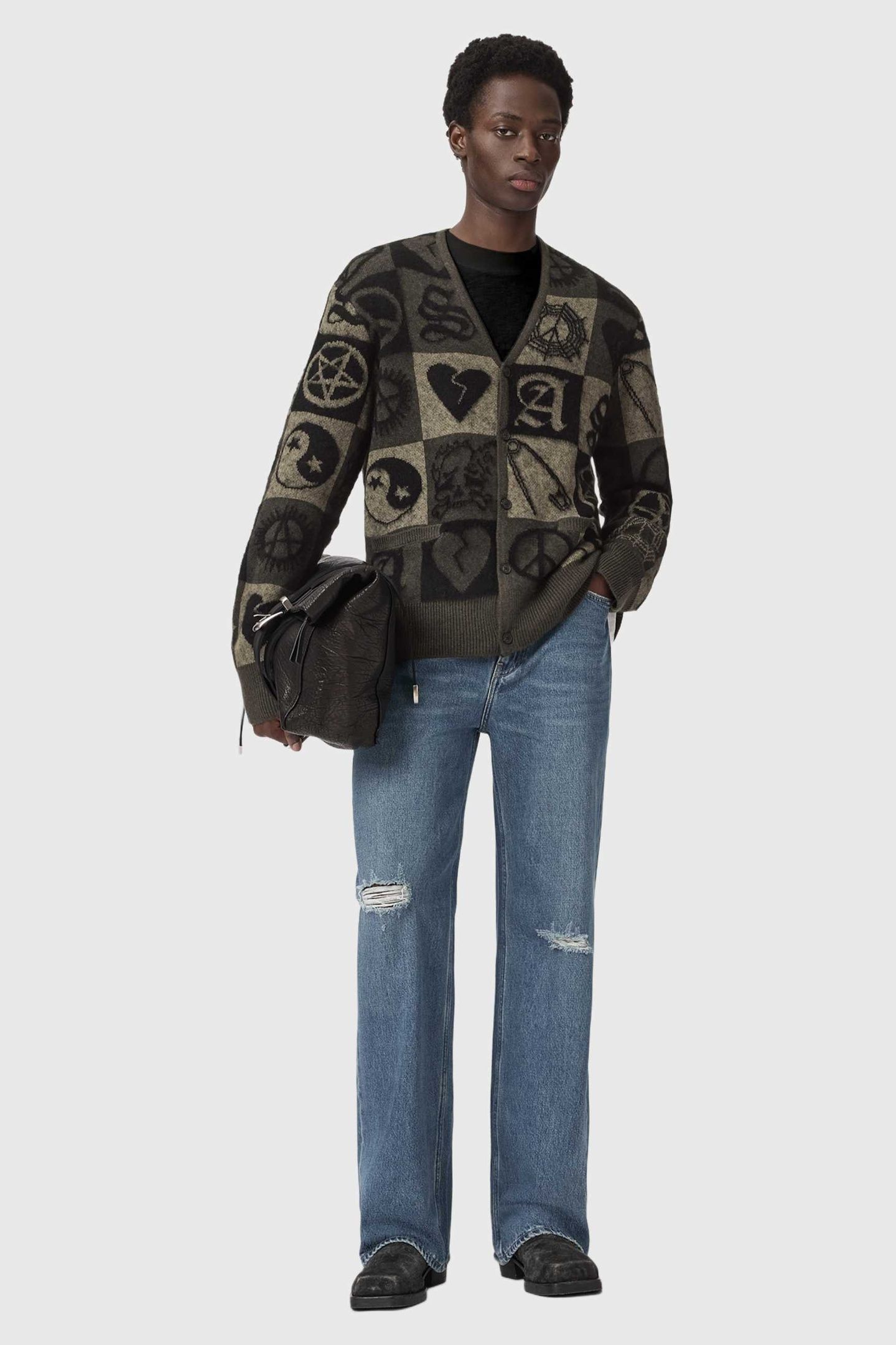 TRAVIS CARDIGAN OLIVE GREEN/BLACK 2