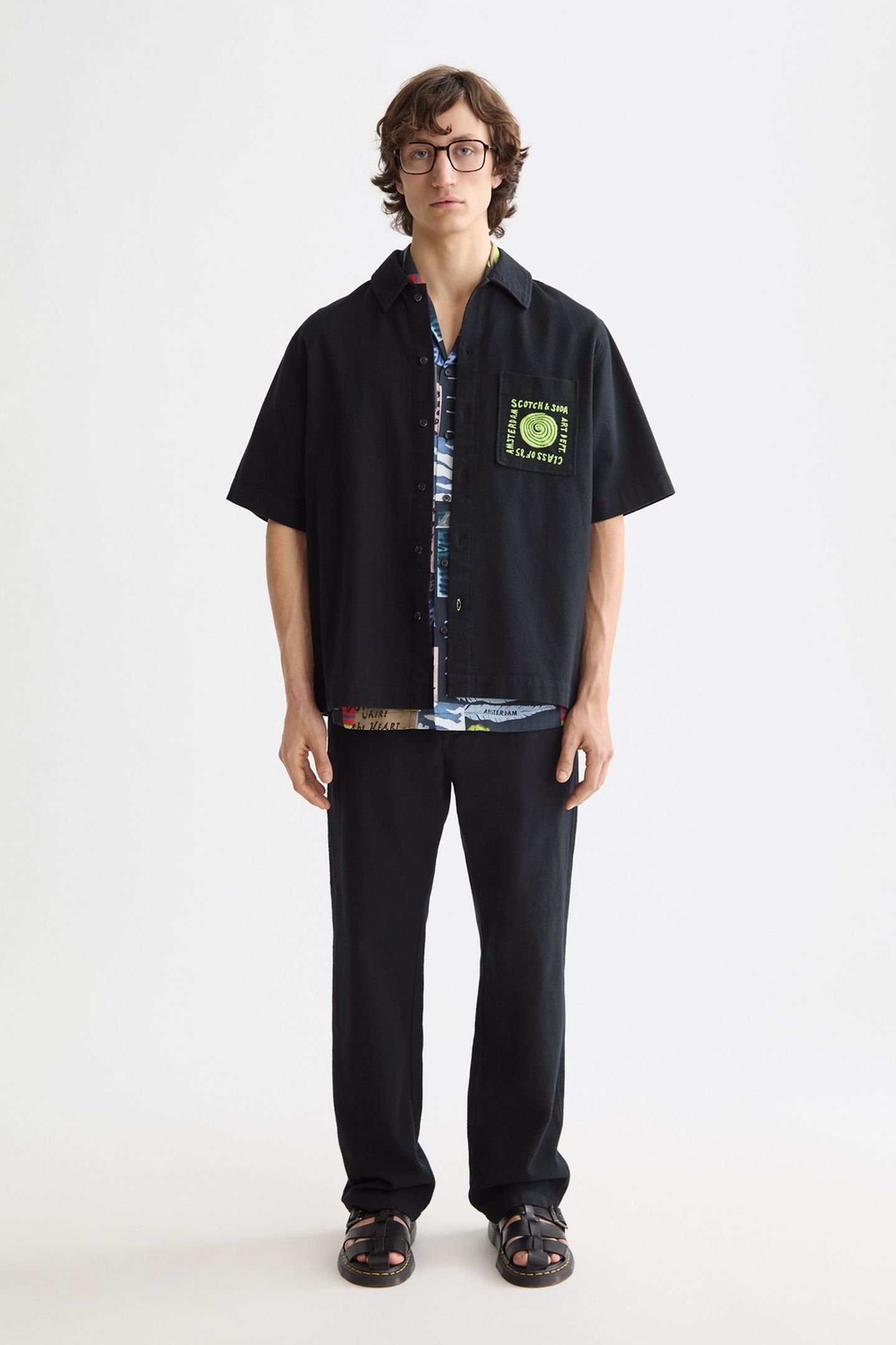 STRUCTURED COTTON SHORT-SLEEVED SHIRT CHARCOAL ART 3
