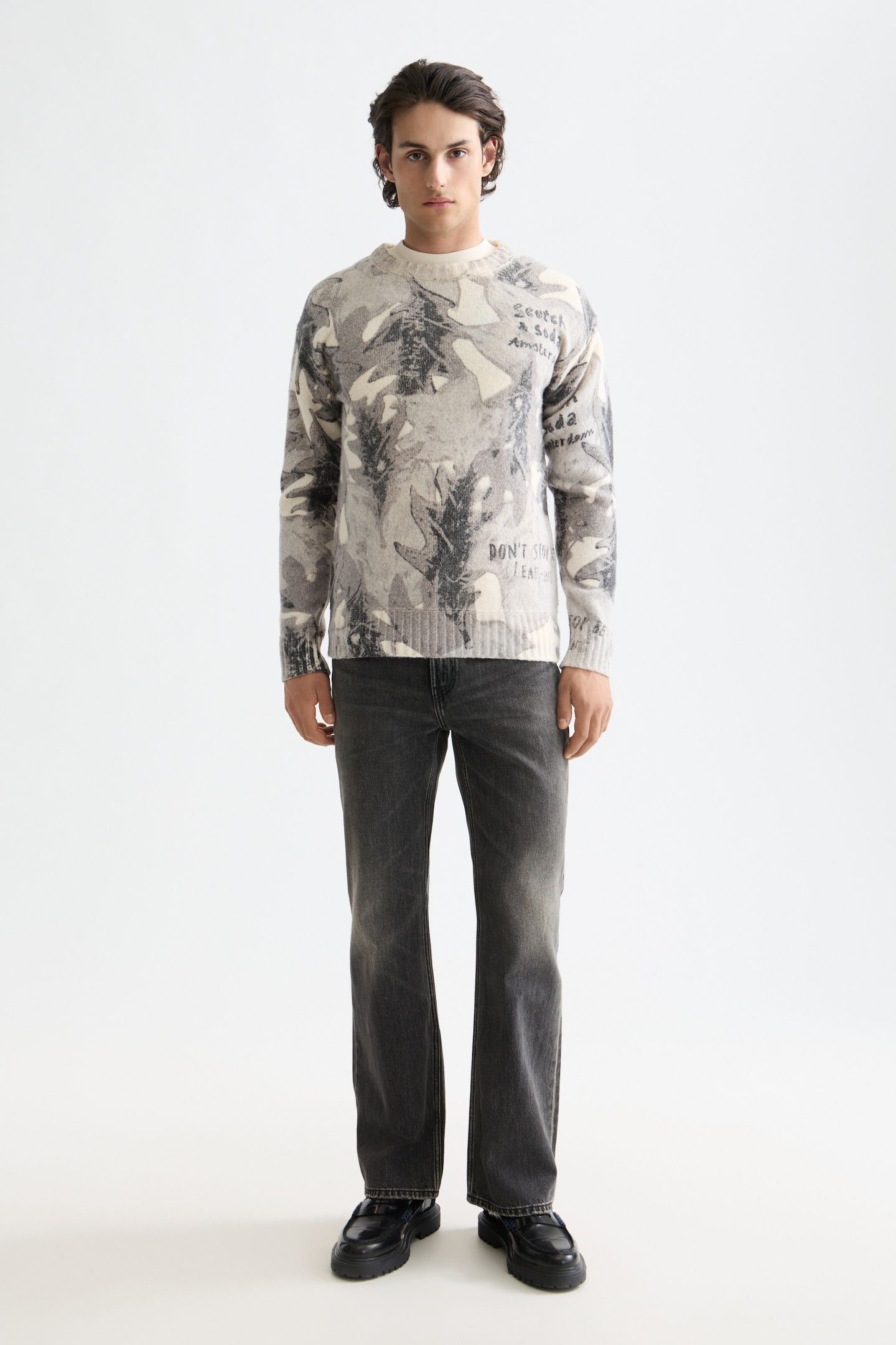 PRINTED DROPPED SHOULDER PULLOVER LEAF CAMO EGGNOG AOP 3